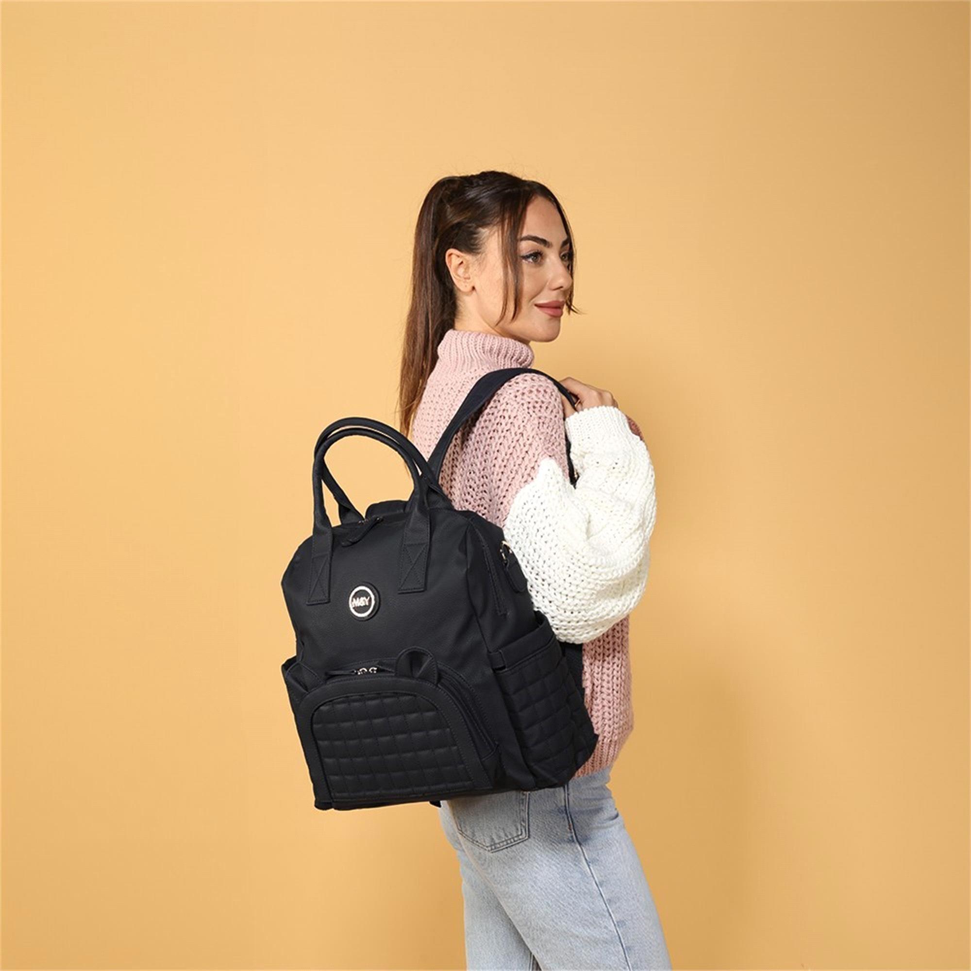 MY Collection Kitty Deri Anne Bebek Bakım Sırt Çantası Siyah 7271