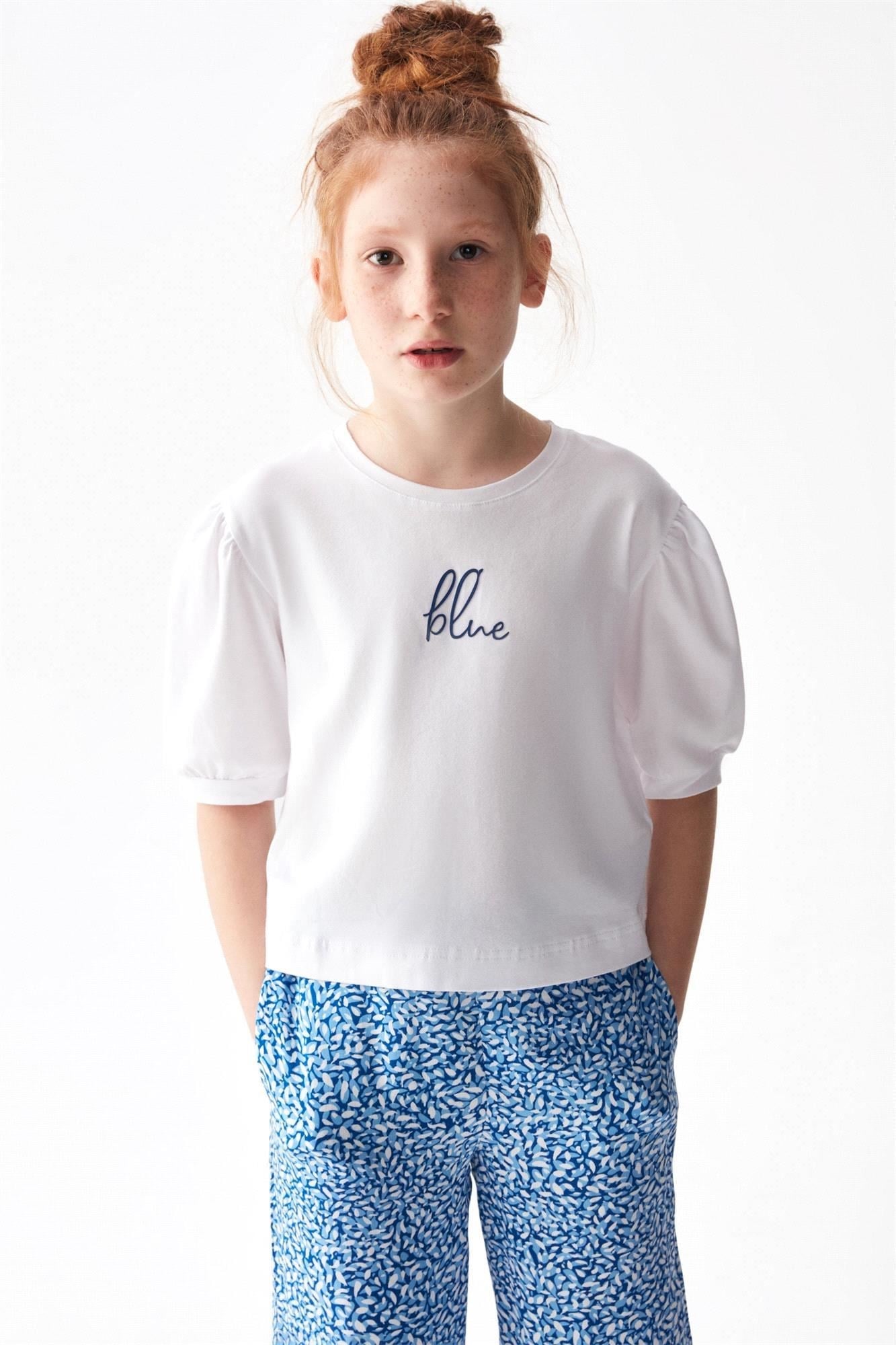 Nk Kids Kız Çocuk Ada Tişört Beyaz Mavi 36368