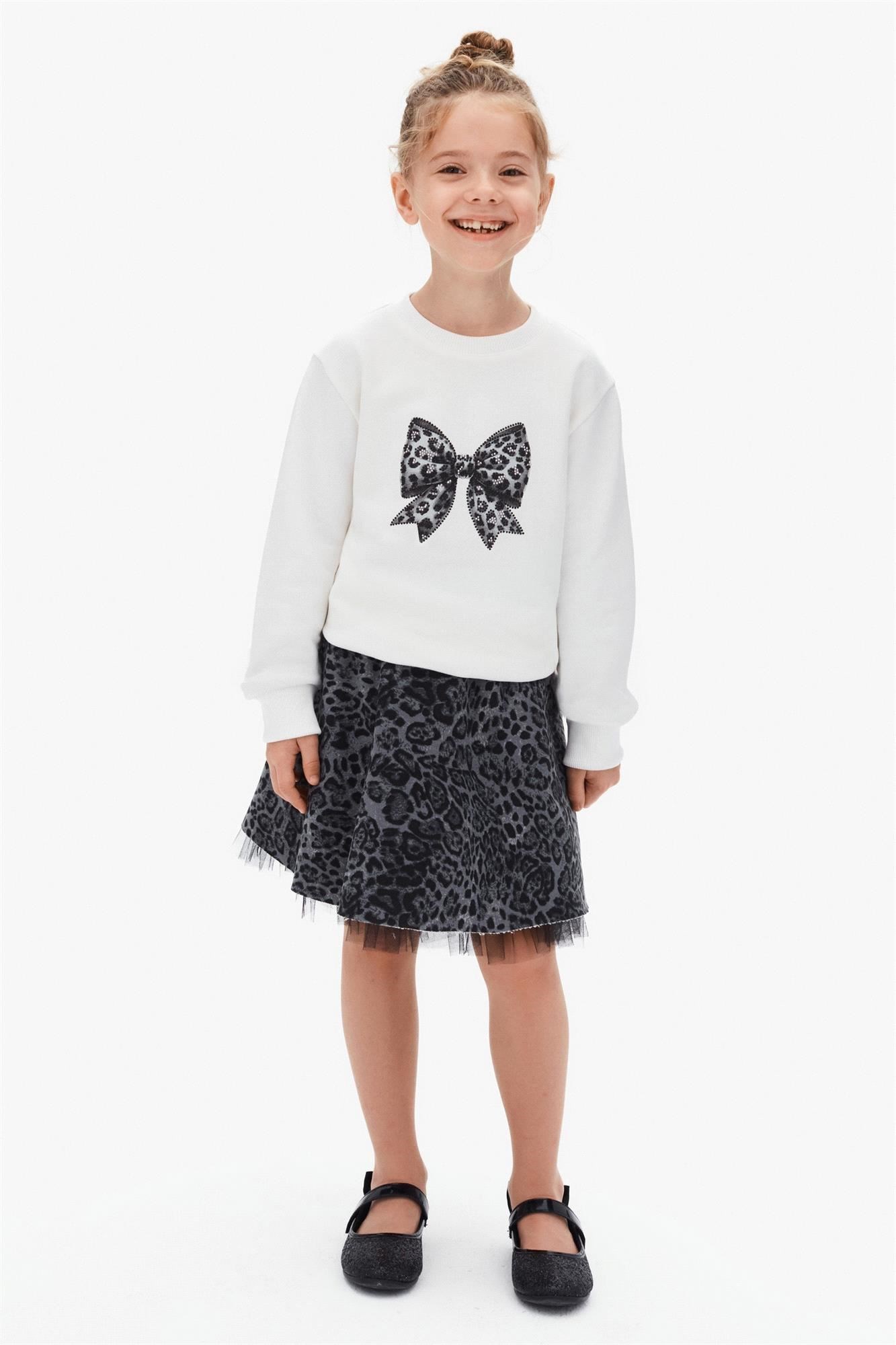 NK Kids Kız Çocuk Sweat Ekru-Gri 4-8 Yaş 39530