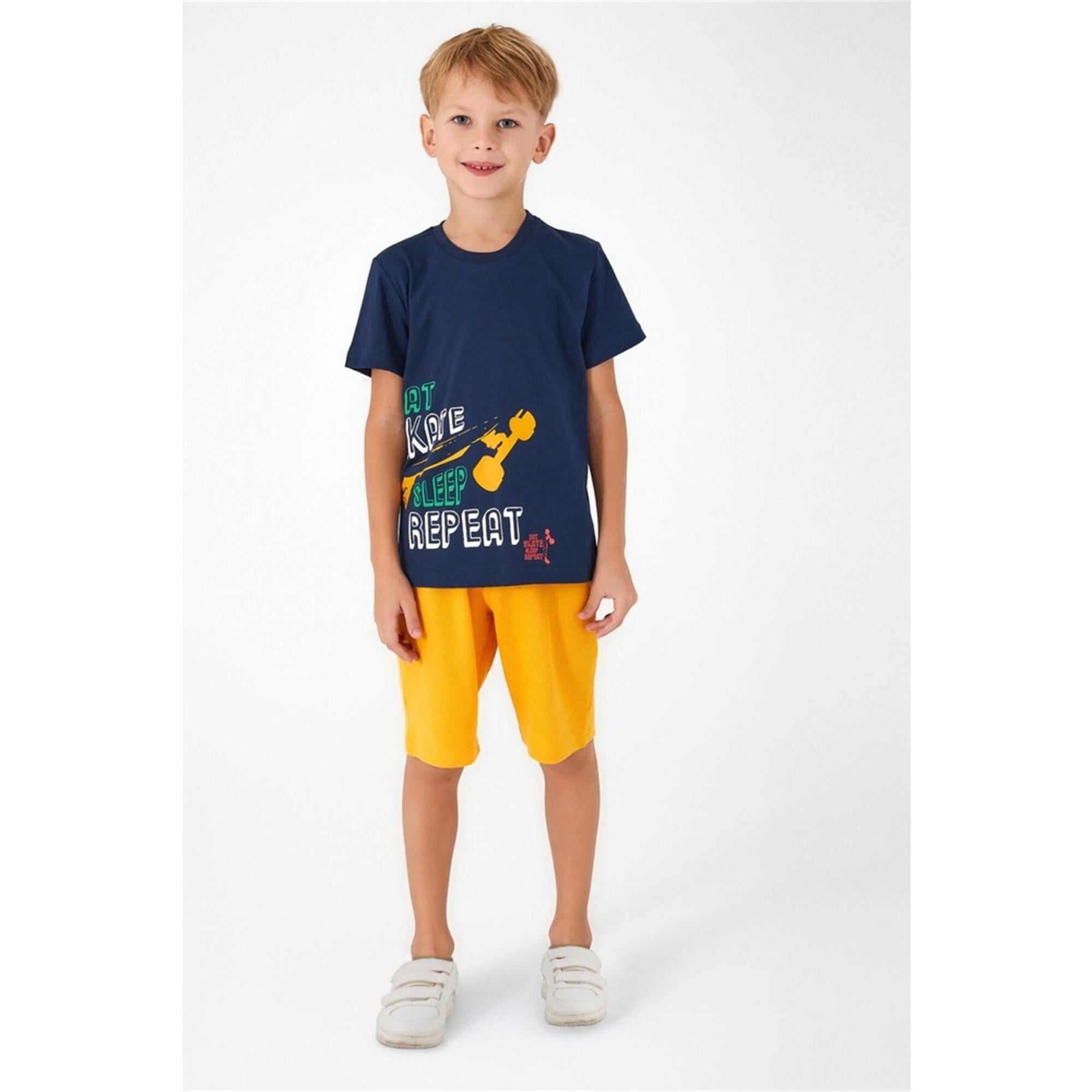 RolyPoly Erkek Çocuk Eat Skate Baskılı Bermuda Takım Lacivert RP3047-G