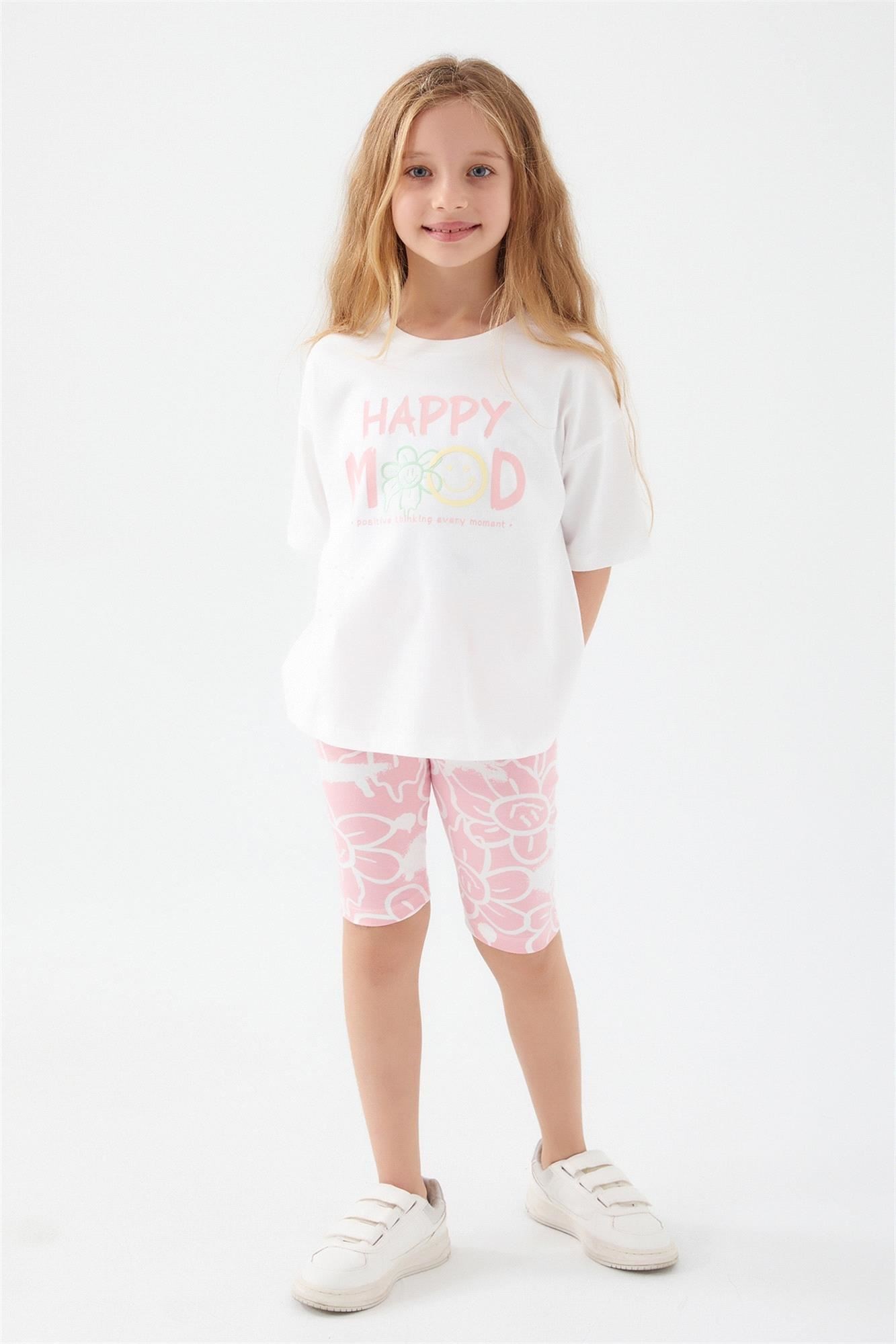 RolyPoly Kız Çocuk Happy Mood Baskılı Taytlı Takım Krem RP3054-2