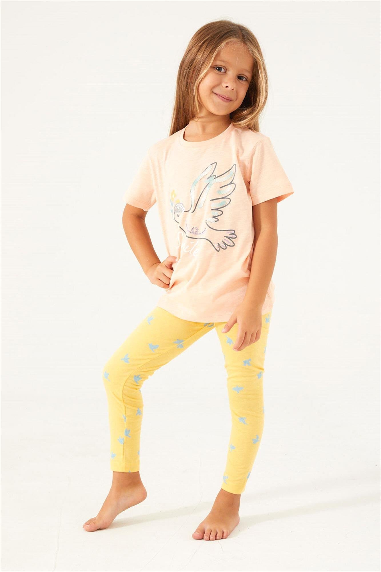 RolyPoly Kız Çocuk Kuş Baskılı Pijama Takımı Mocha RP3075-G