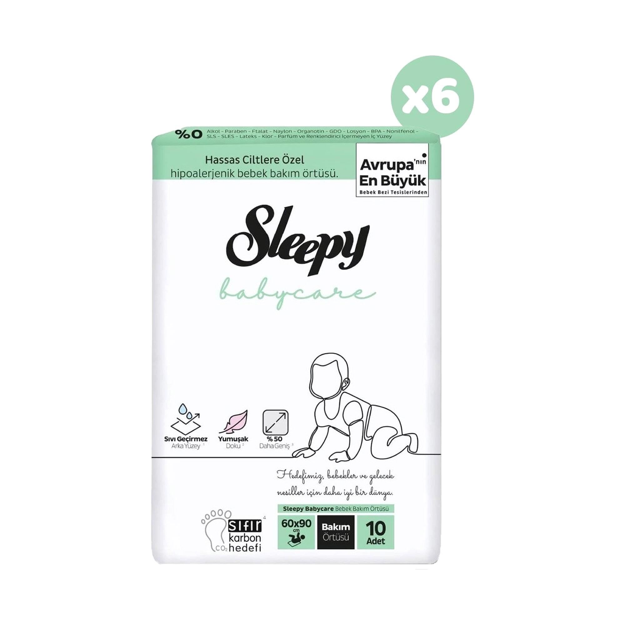 Sleepy Natural Bebek Bakım Örtüsü Alt Açma 10'lu X (6 Paket)