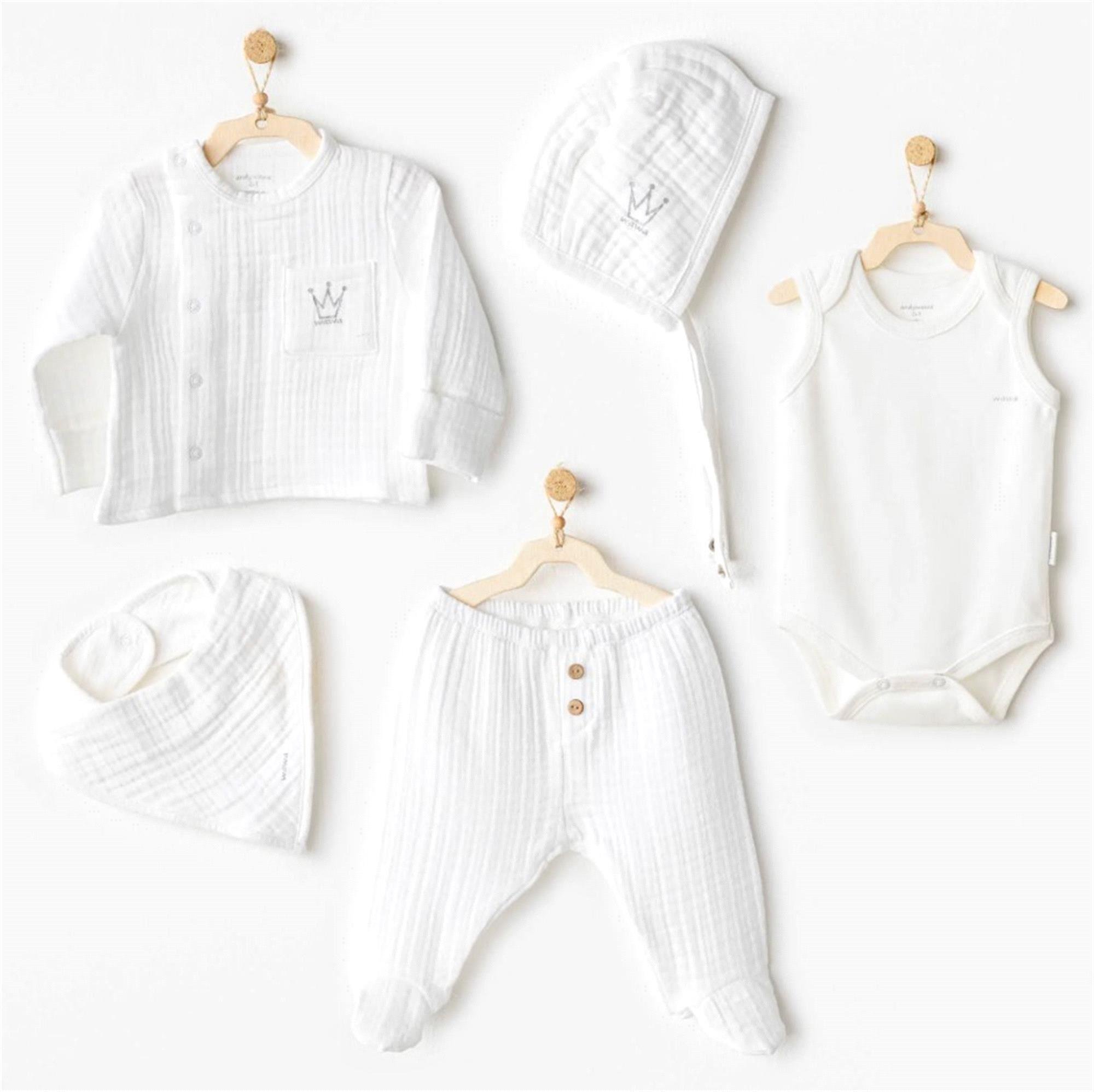 Andywawa Erkek Bebek 5'li Hastane Çıkış Seti Beyaz AC25830