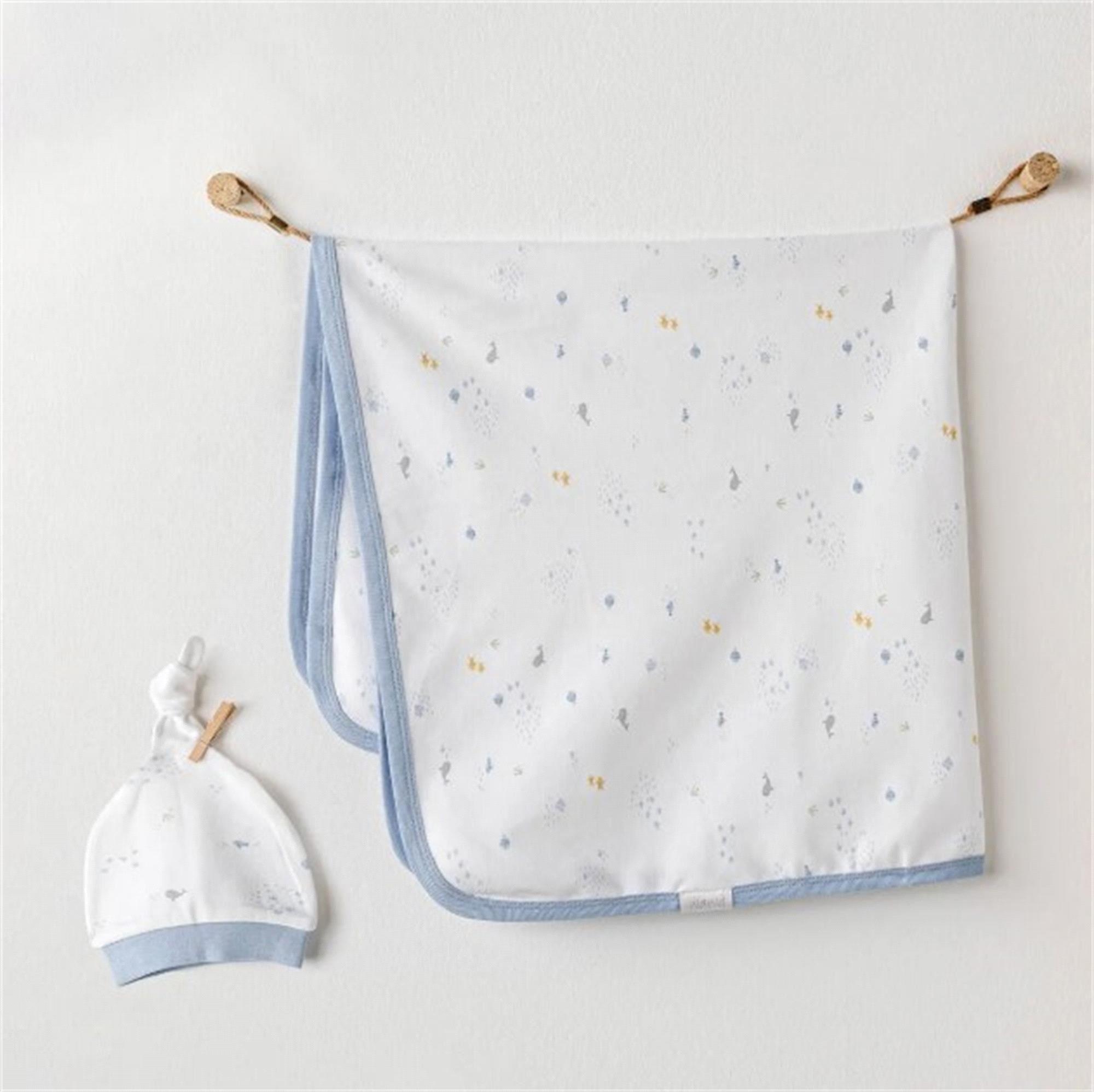 Andywawa Erkek Bebek Battaniye Ve Şapka Takım Beyaz AC25606