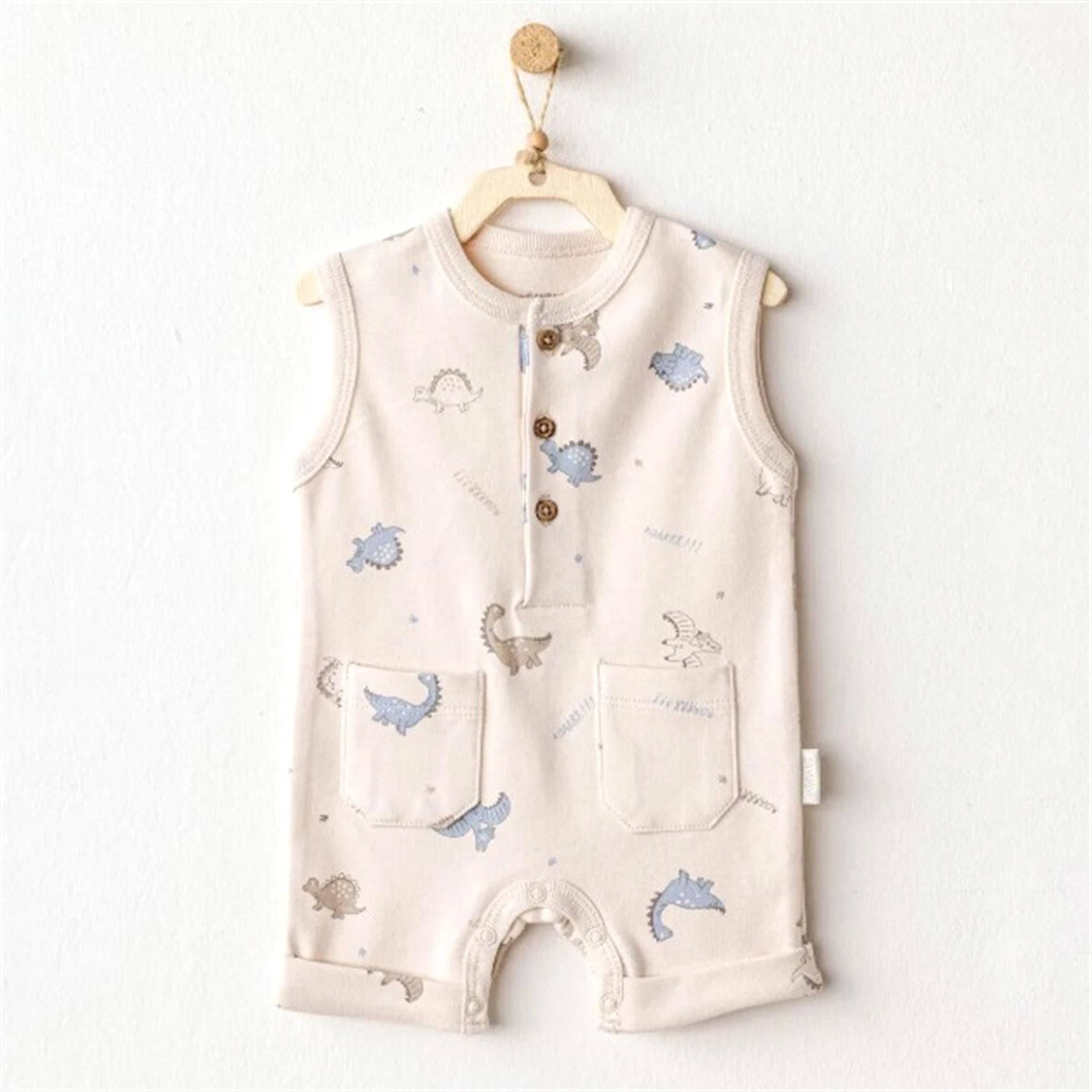 Andywawa Erkek Bebek Romper Dino Tulum Bej AC25913