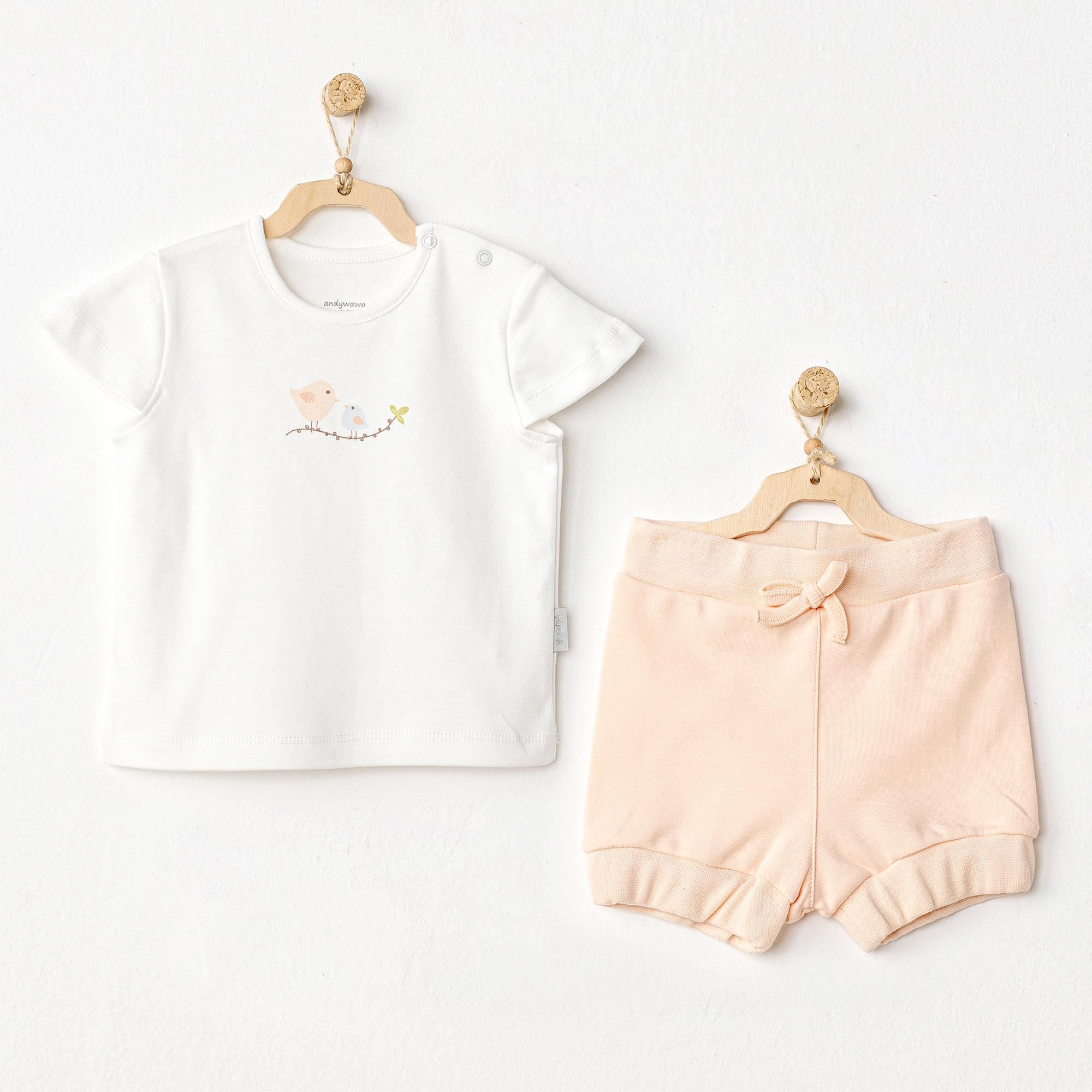 Andywawa Kız Bebek 2'li Takım Ekru/Salmon AC24524