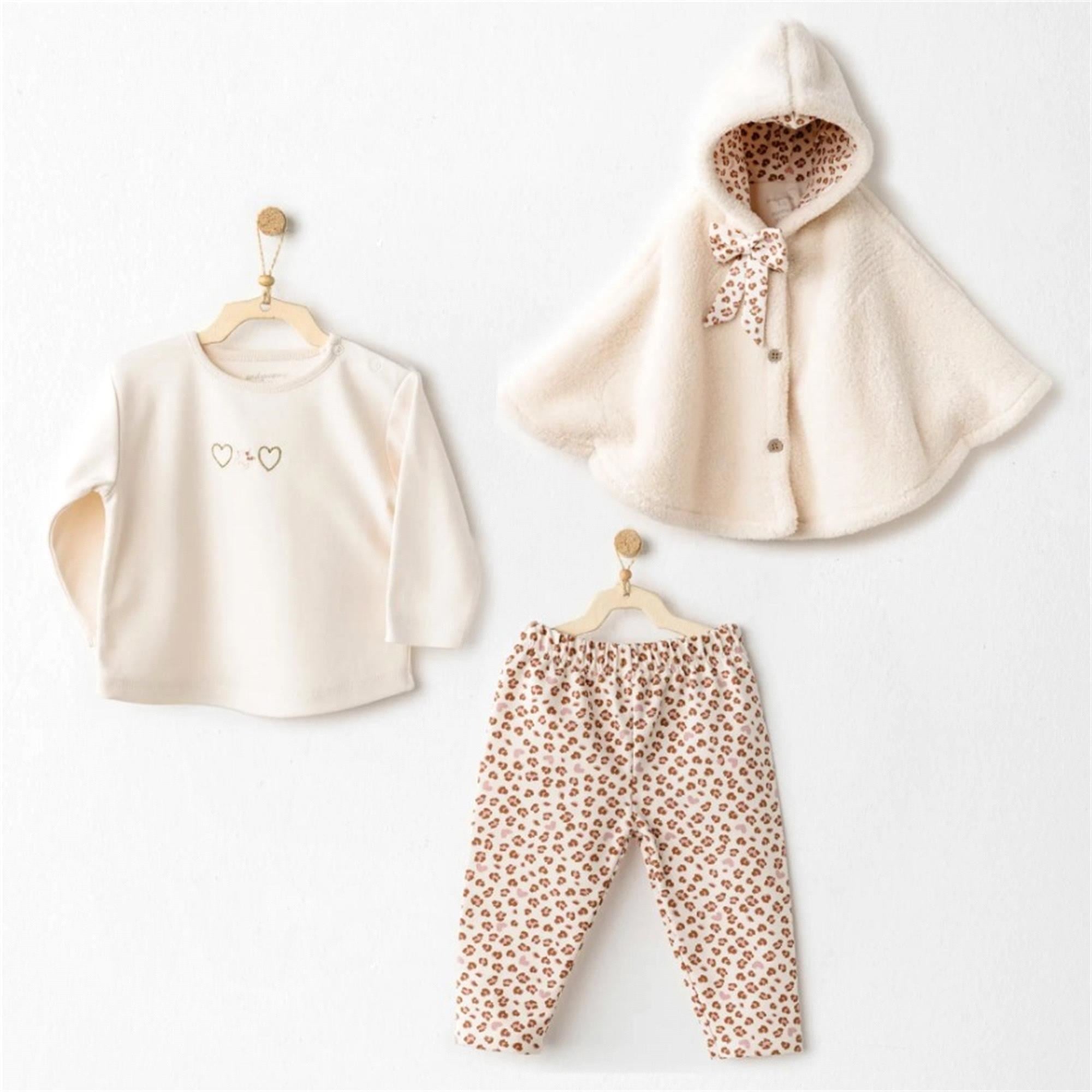 Andywawa Kız Bebek 3'lü Takım Set Ekru AC26237