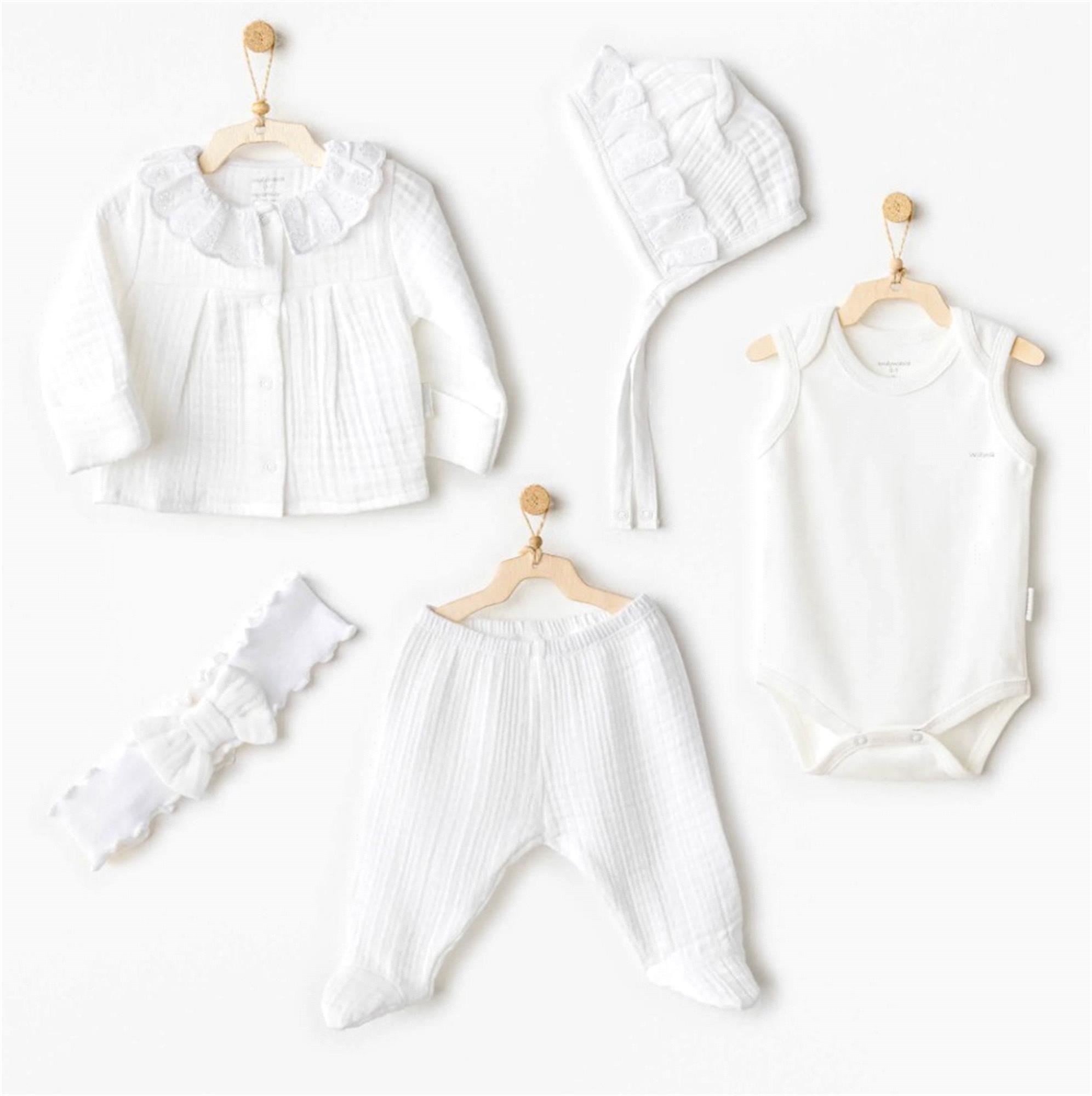 Andywawa Kız Bebek 5'li Hastane Çıkış Seti Beyaz AC25840