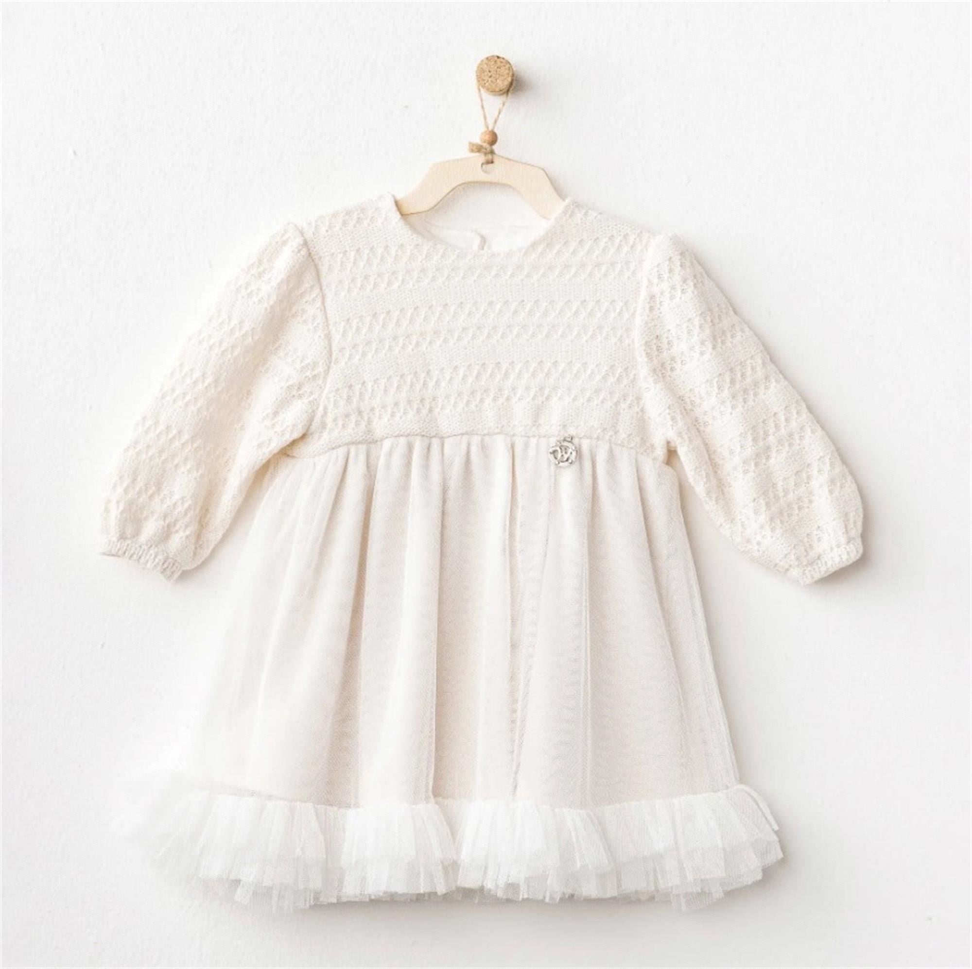 Andywawa Kız Bebek Elbise Ekru AC26136