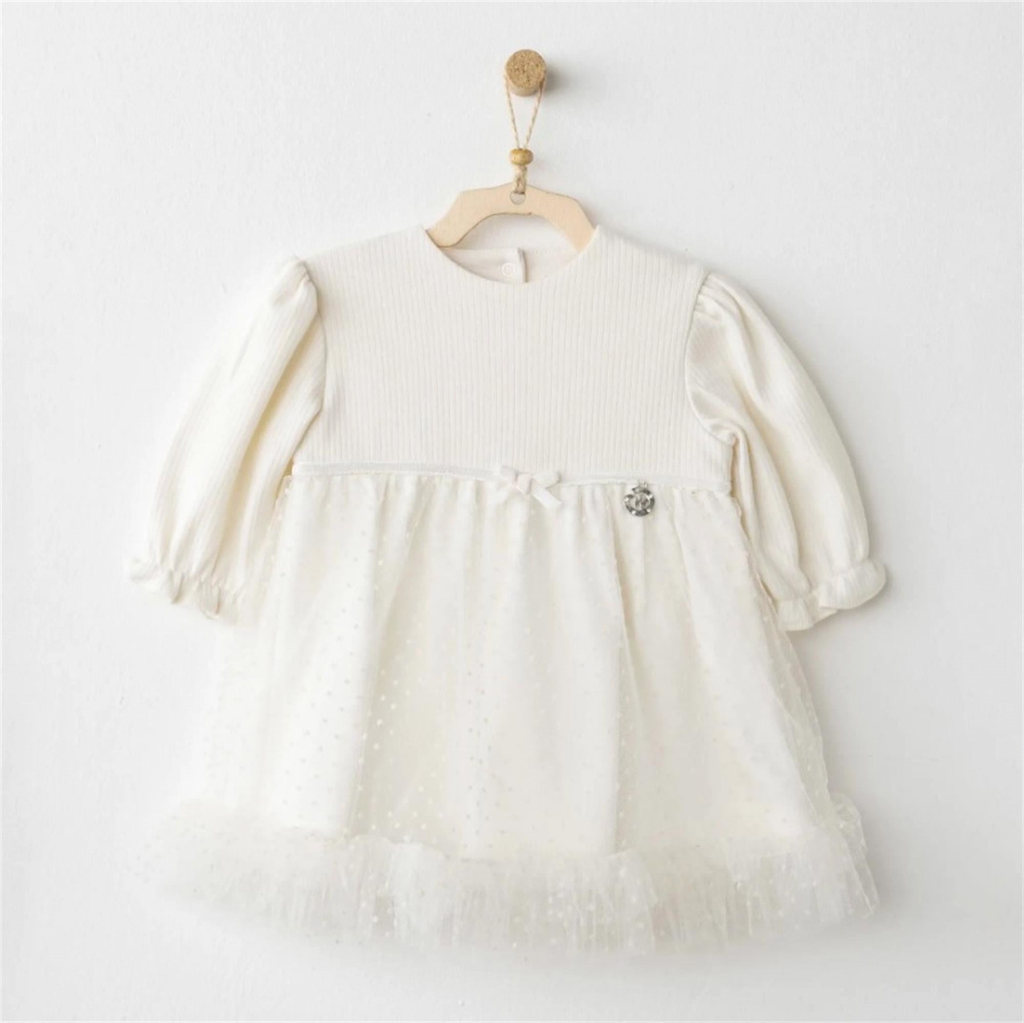 Andywawa Kız Bebek Elbise Ekru AC26257