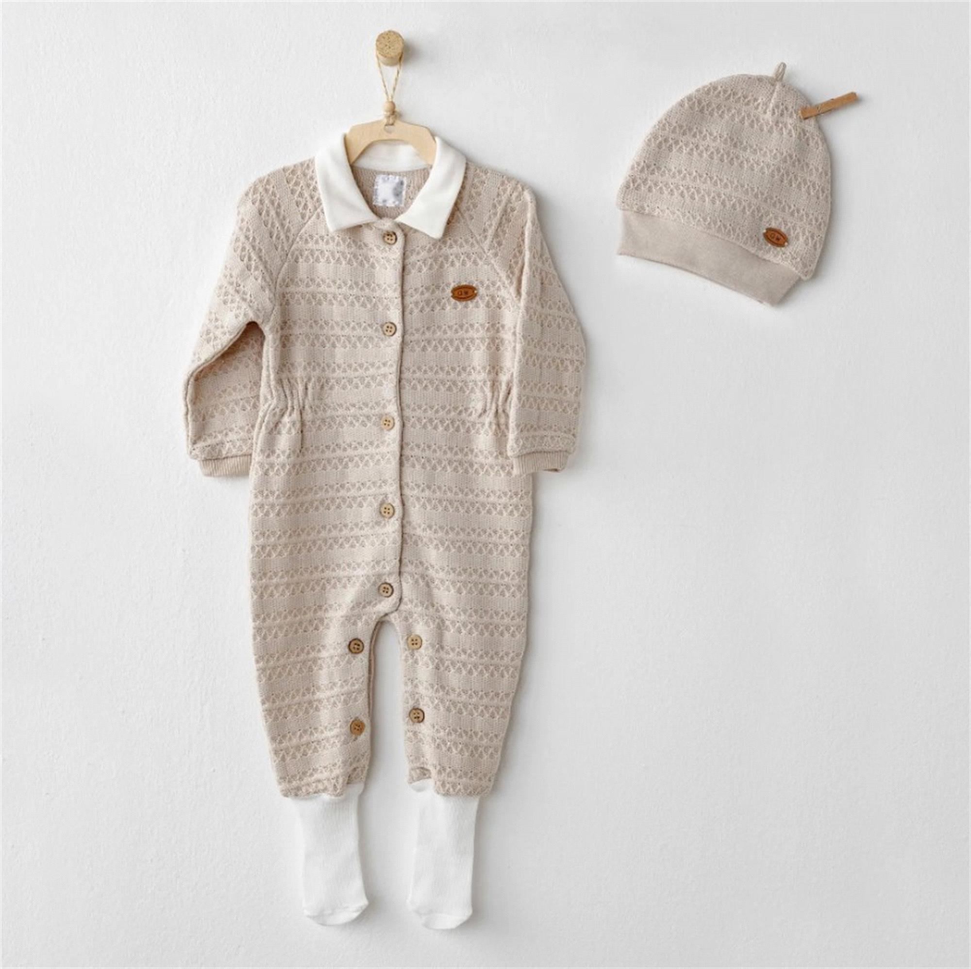 Andywawa Unisex Bebek Örme Tulum Bej AC26140