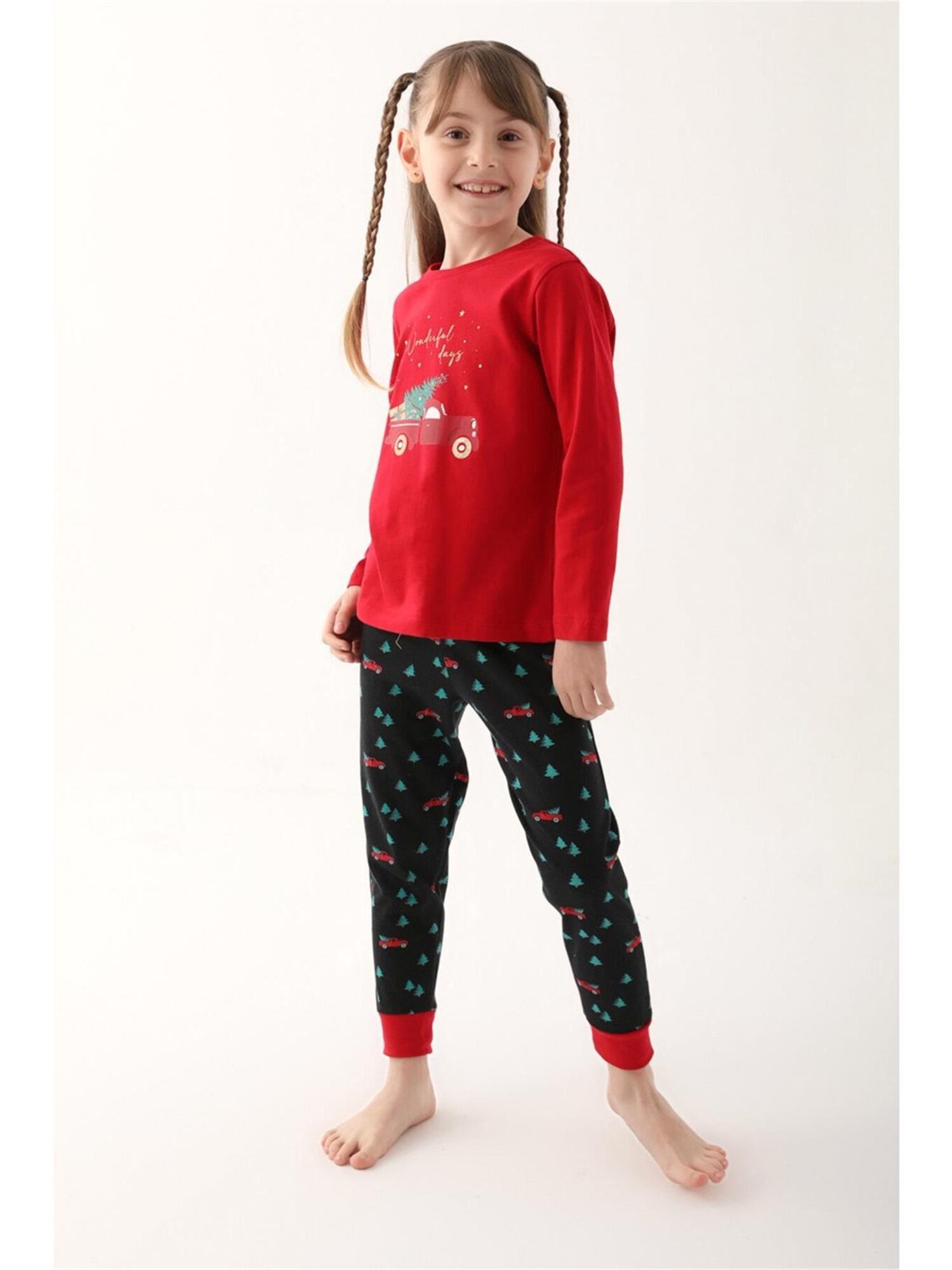 Arnetta Kız Çocuk Wonderful Days Baskılı Pijama Takımı Kırmızı AR2601-2