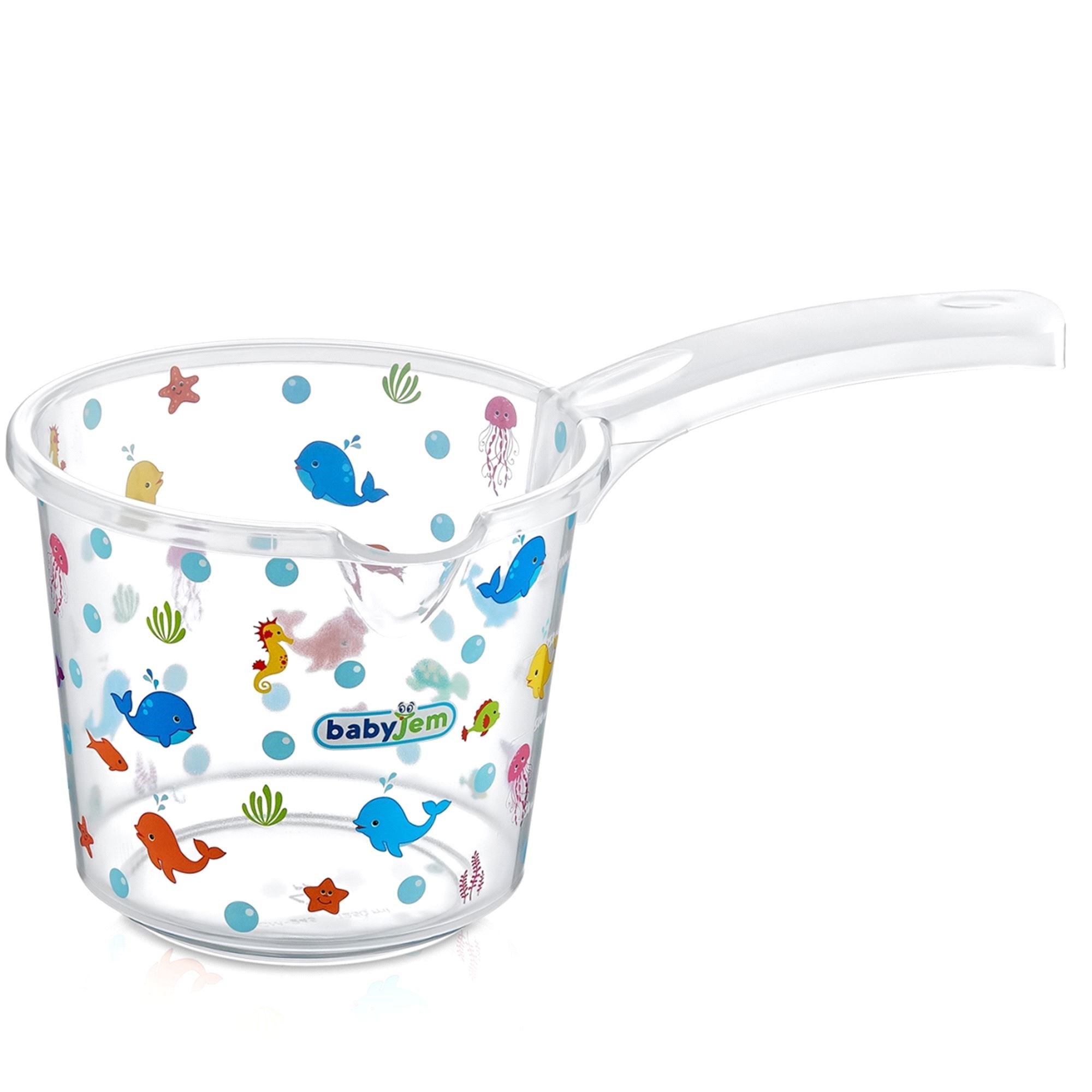 BabyJem Bebek Banyo Maşrapası Şeffaf Beyaz Desenli 400