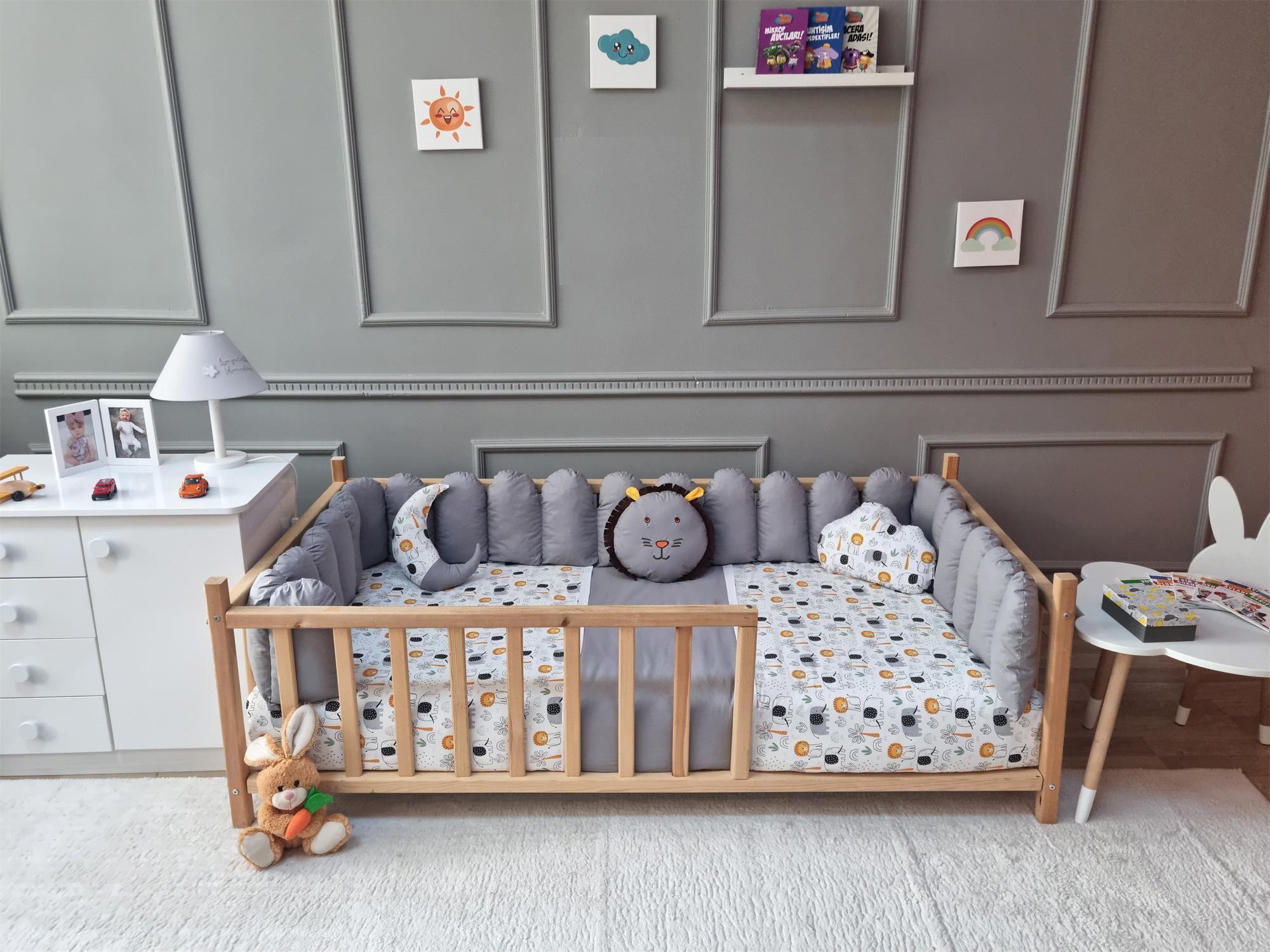 Jadeer Çitli Aslanlı Safari Montessori Uyku Seti Gri S123