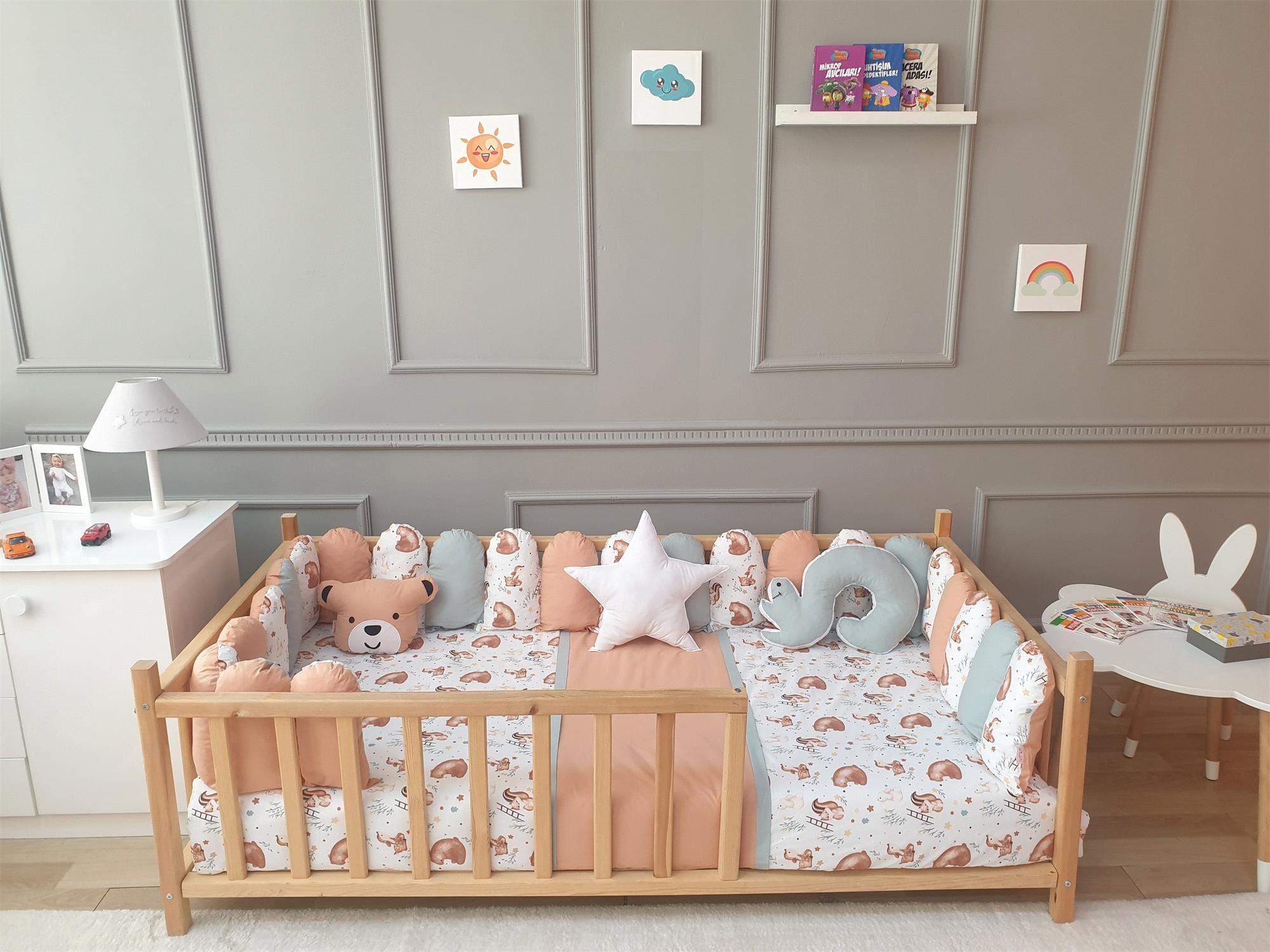 Jadeer Çitli Köpek Yastıklı Montessori Uyku Seti Yeşil-Bej-Krem KY123