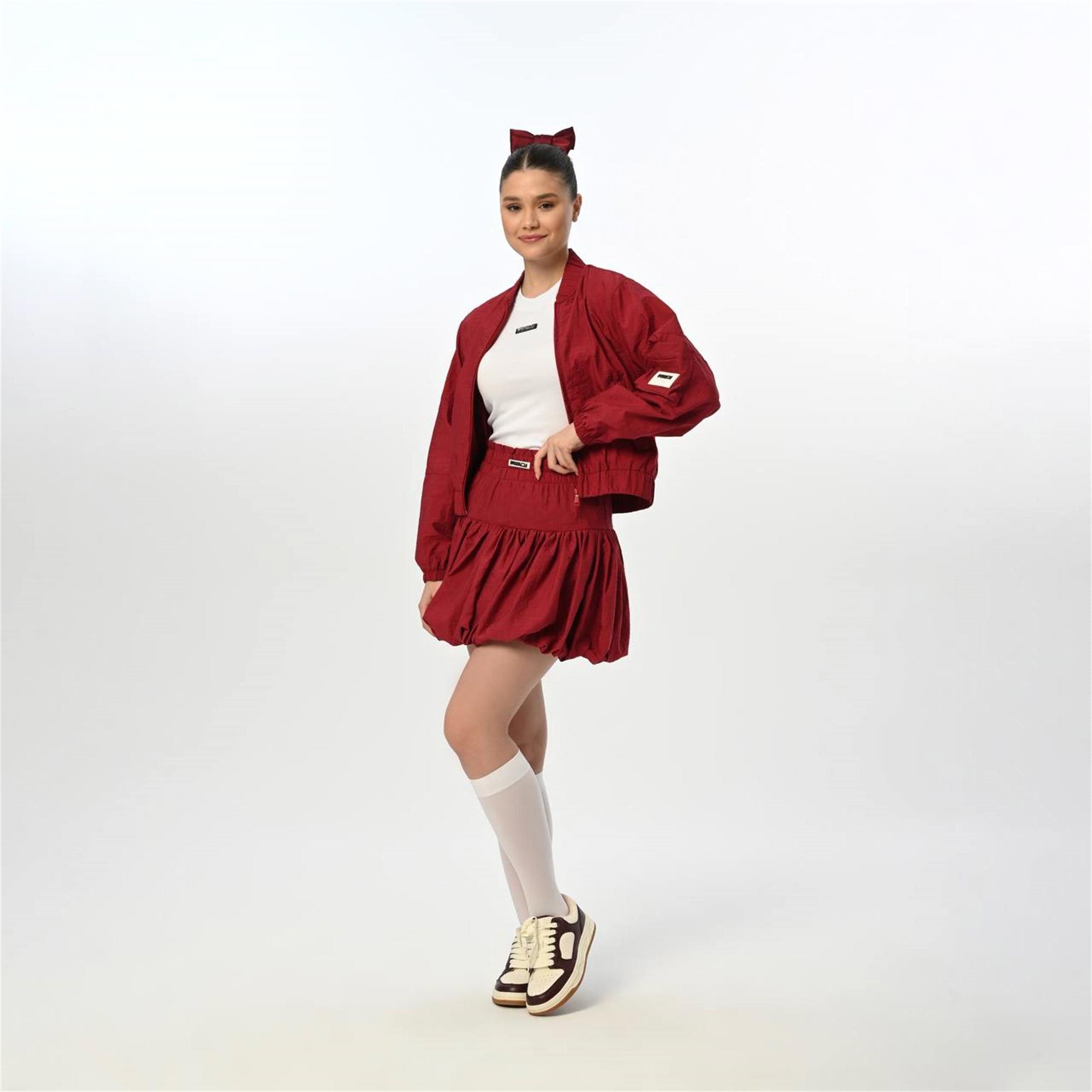 Loco Loco Fermuarlı Ceket Etek Takım Vişne 7418