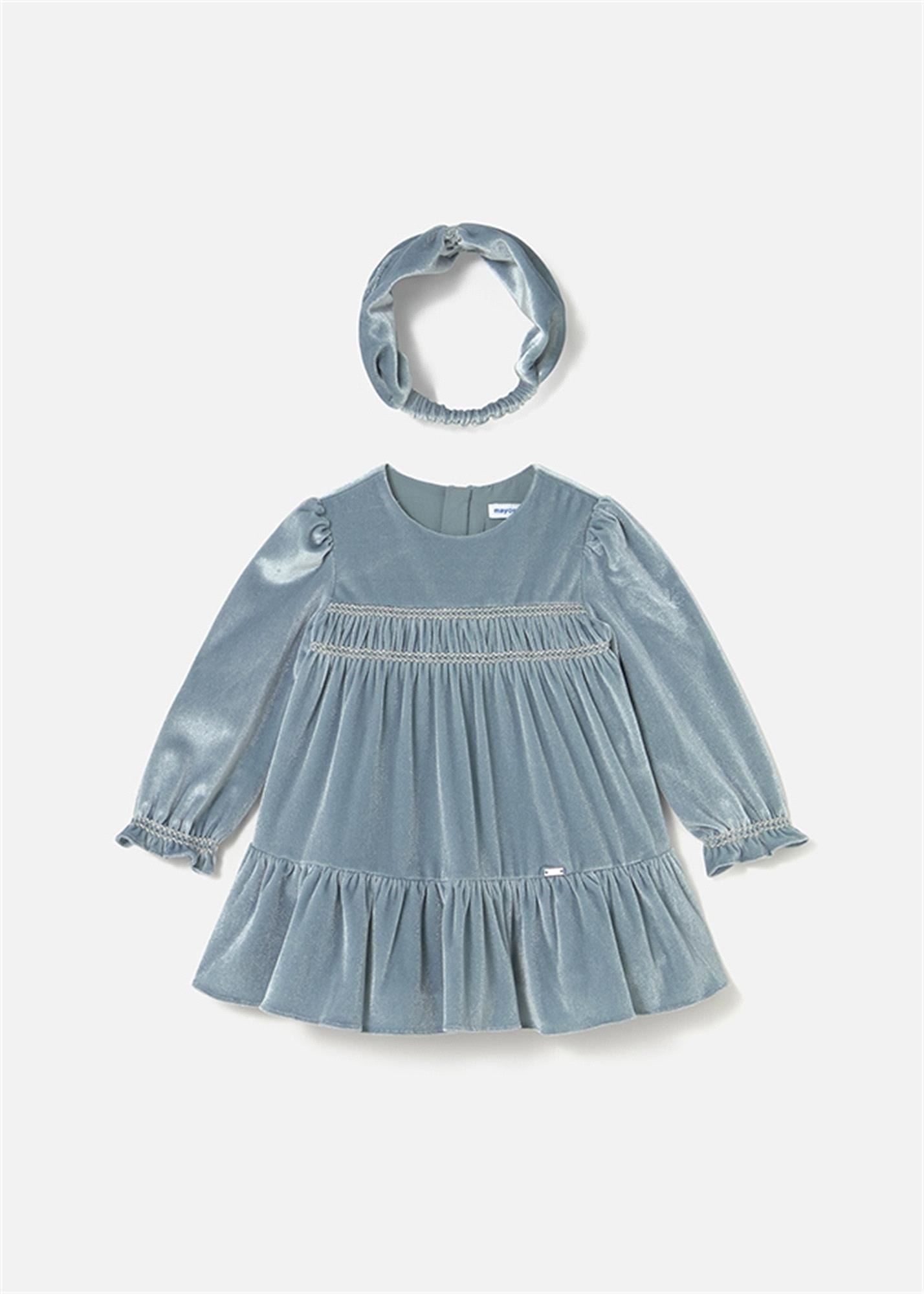 Mayoral Kız Bebek Kadife Elbise Taç Blue Bell 2904