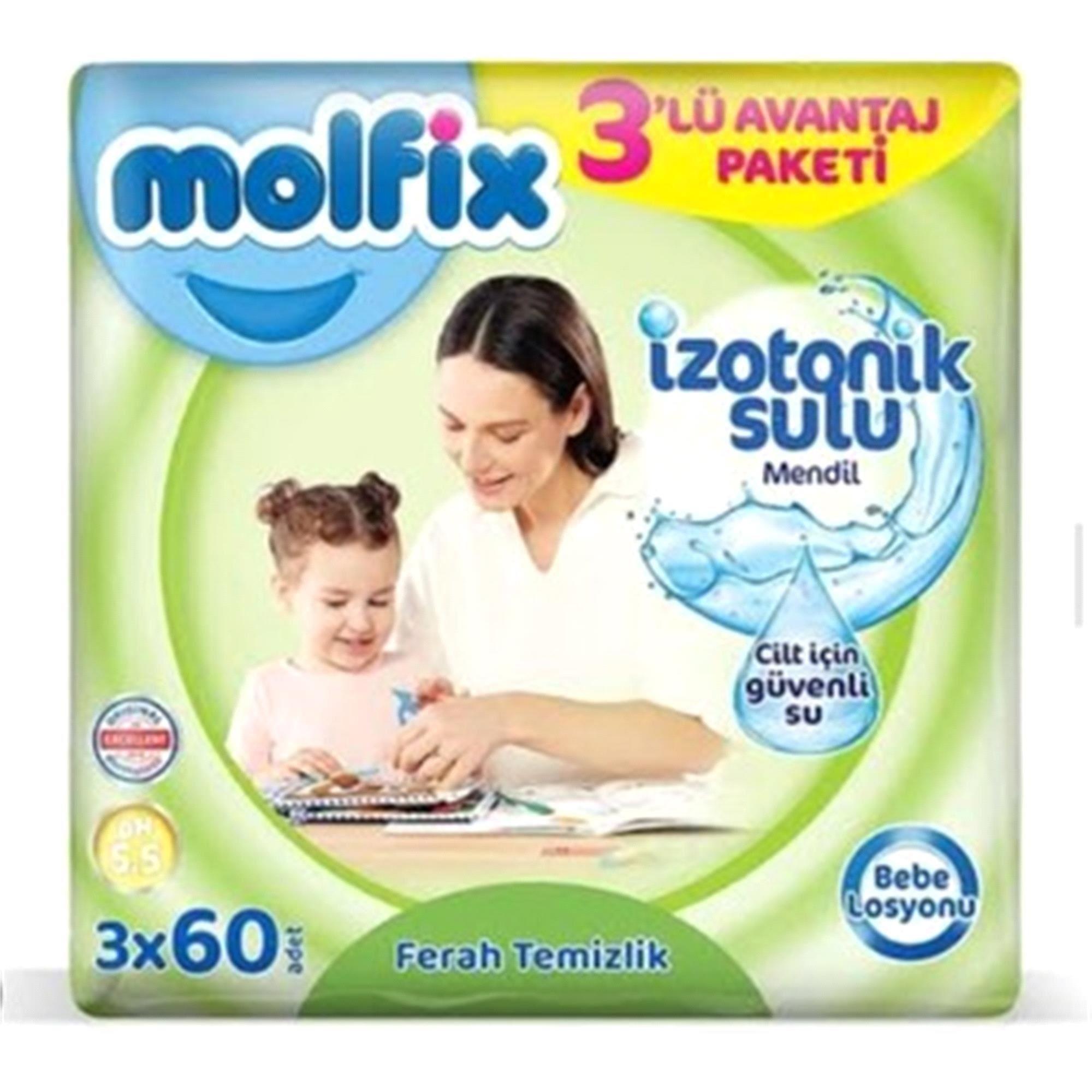 Molfix İzotonik Sulu Mendil Ferah Temizlik 3X60 Yaprak