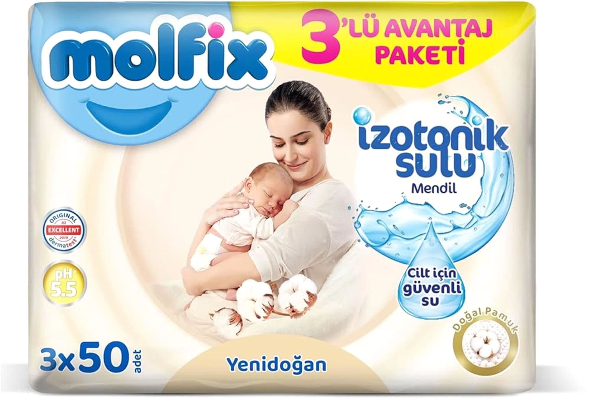 Molfix İzotonik Sulu Mendil Yenidoğan 3X50 Yaprak
