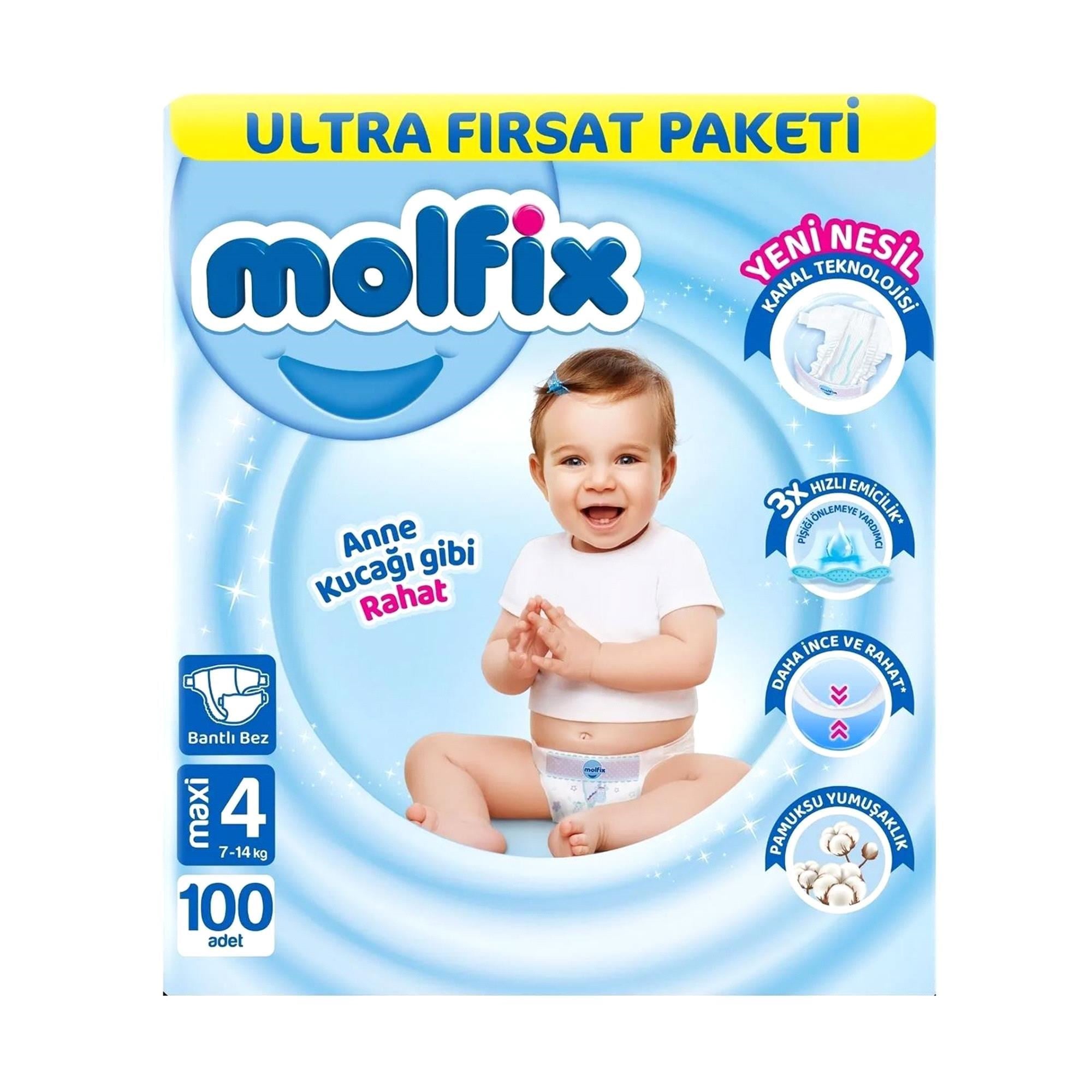 Molfix Ultra Fırsat Paketi Maxi No:4 Beden Bebek Bezi 100 Adet