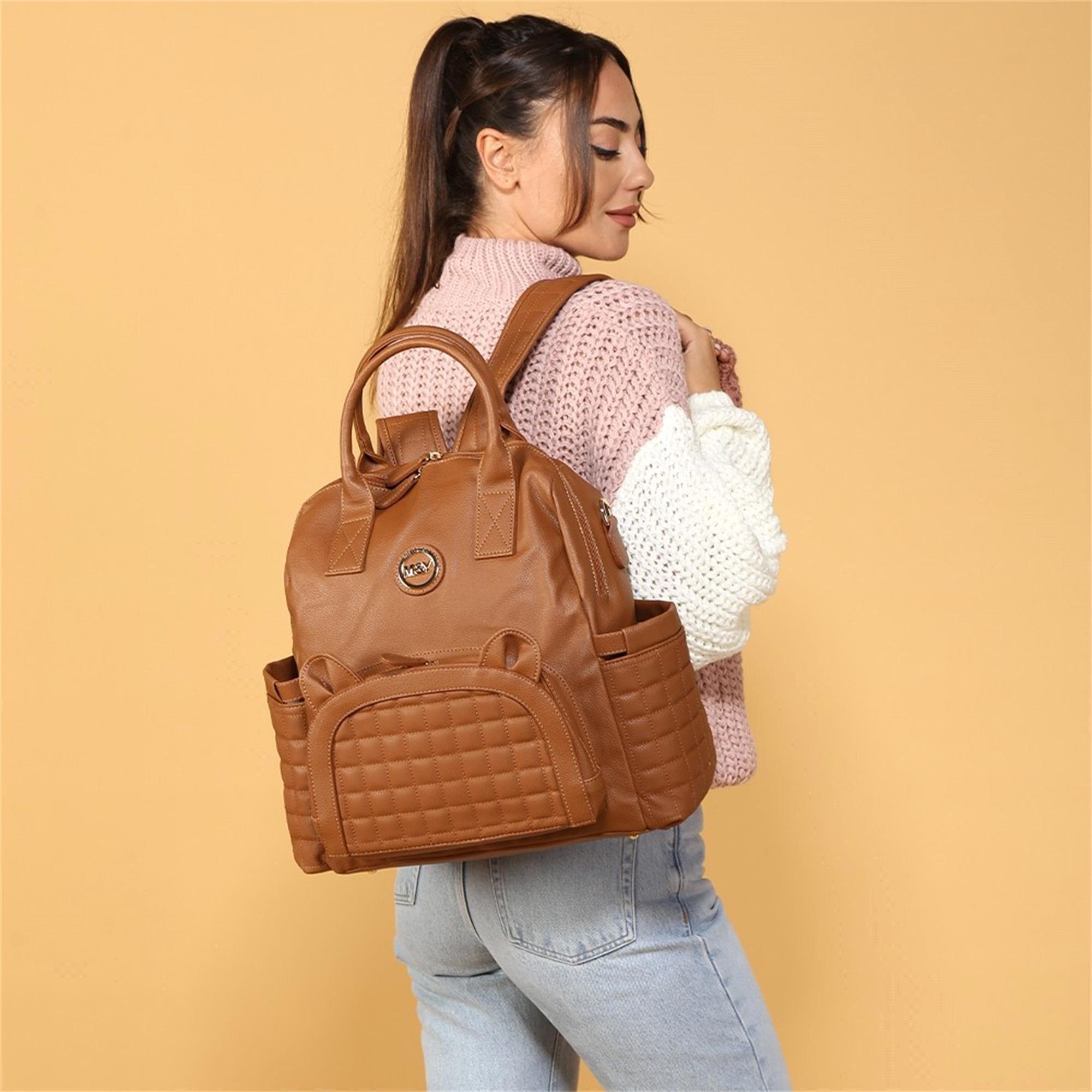 MY Collection Kıtty Deri Anne Bebek Bakım Sırt Çantası Taba 7271