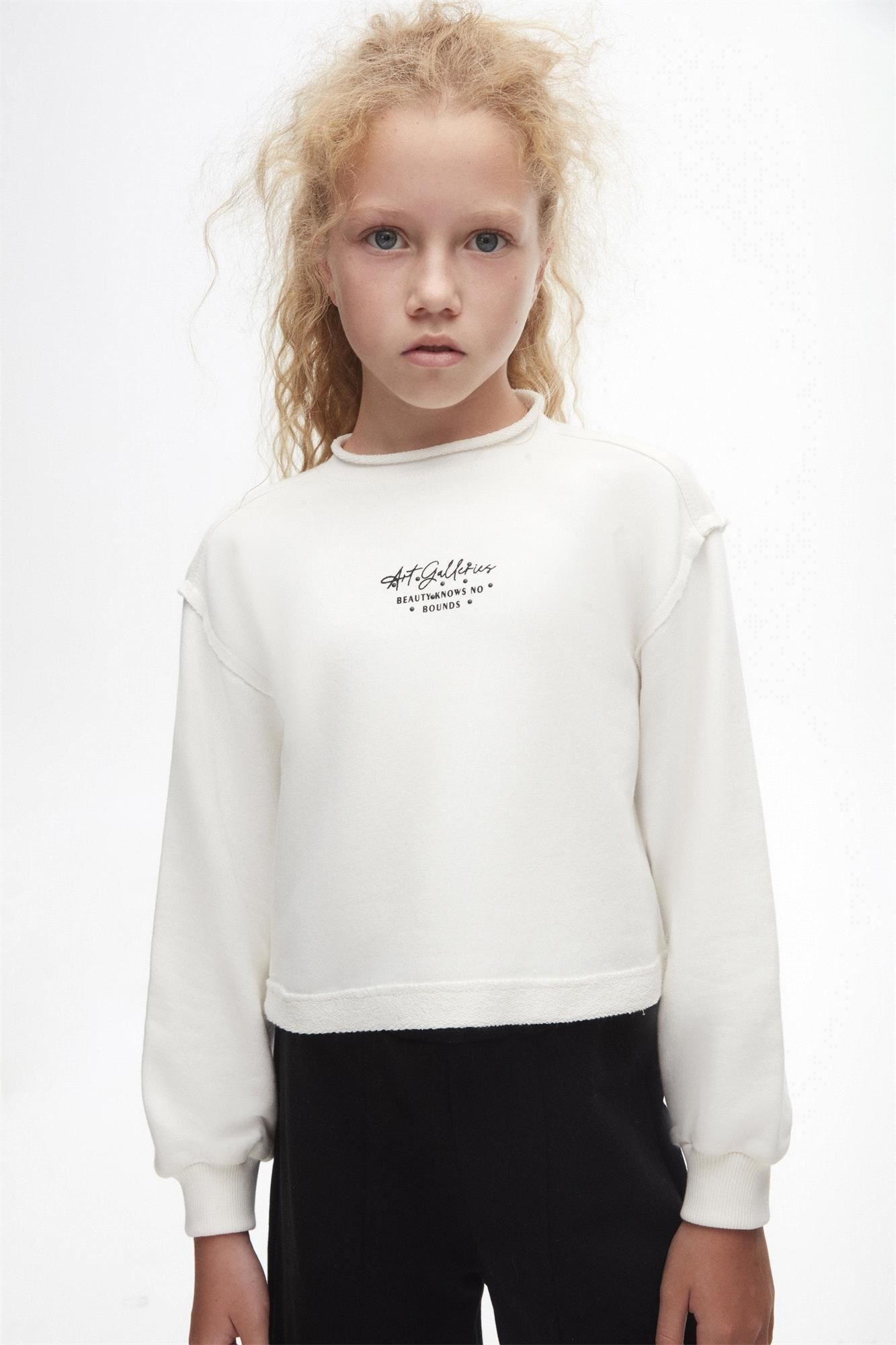 NK Kids Kız Çocuk Baskılı Sweat Ekru 37319