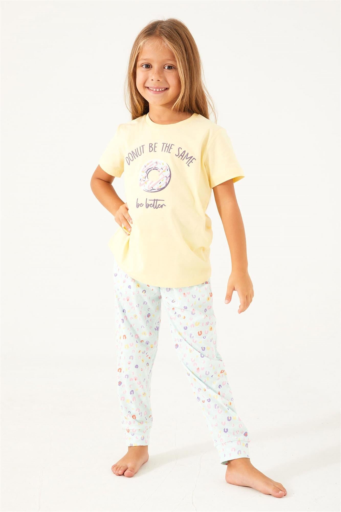 RolyPoly Kız Çocuk Donut Baskılı Pijama Takımı Limon Çiçeği RP3101-2
