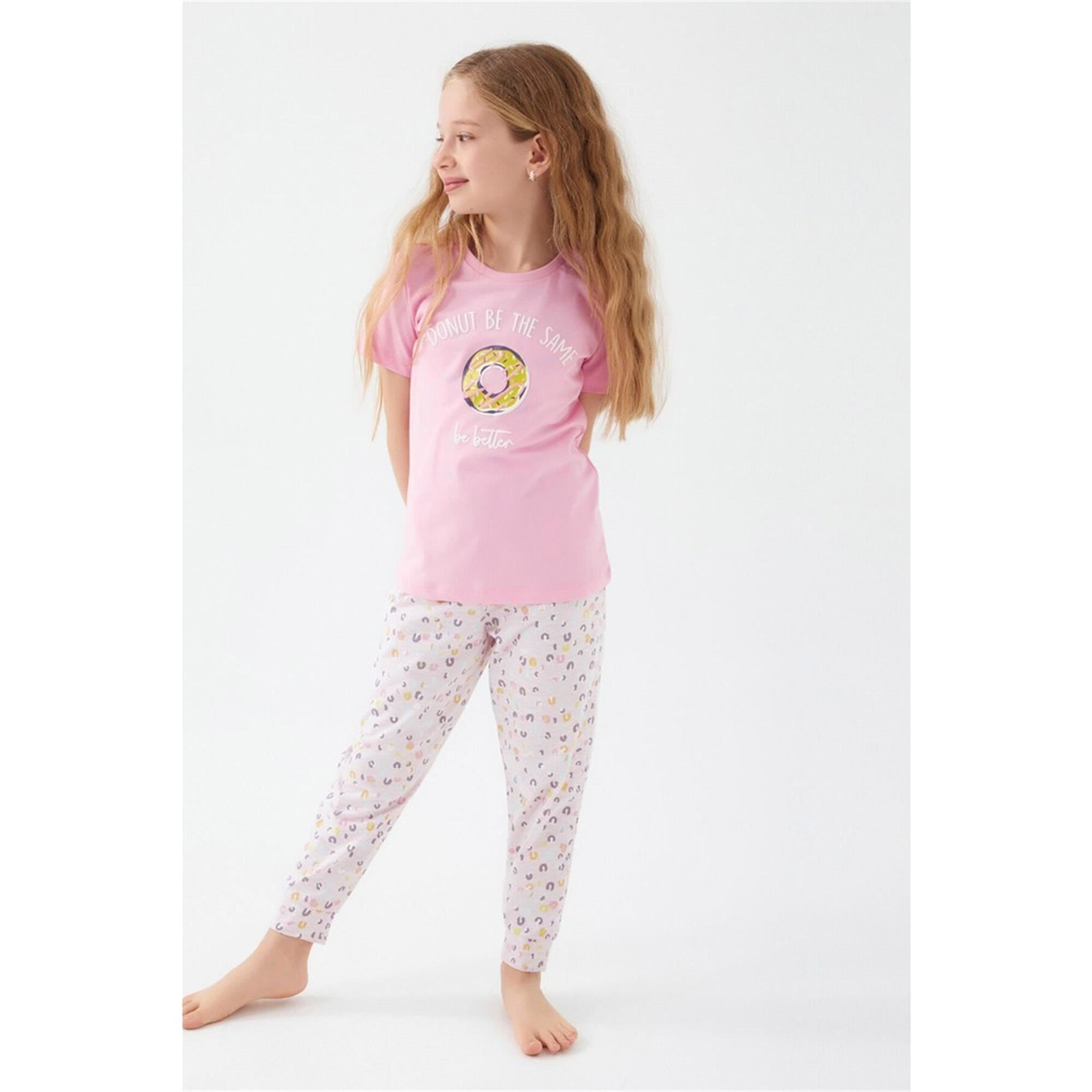 RolyPoly Kız Çocuk Donut Baskılı Yazlık Pijama Takımı Pembe RP3101-2