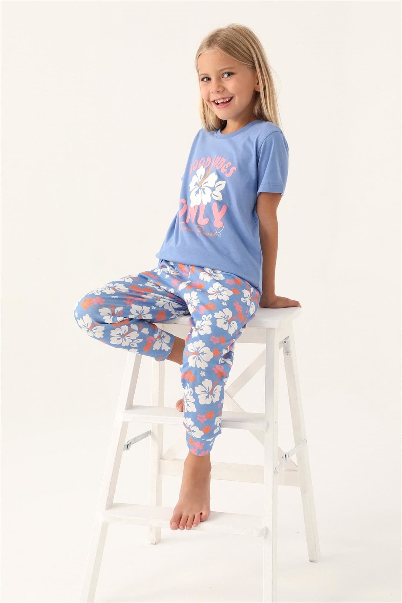 RolyPoly Kız Çocuk Pijama Takımı Açık İndigo RP3410-2