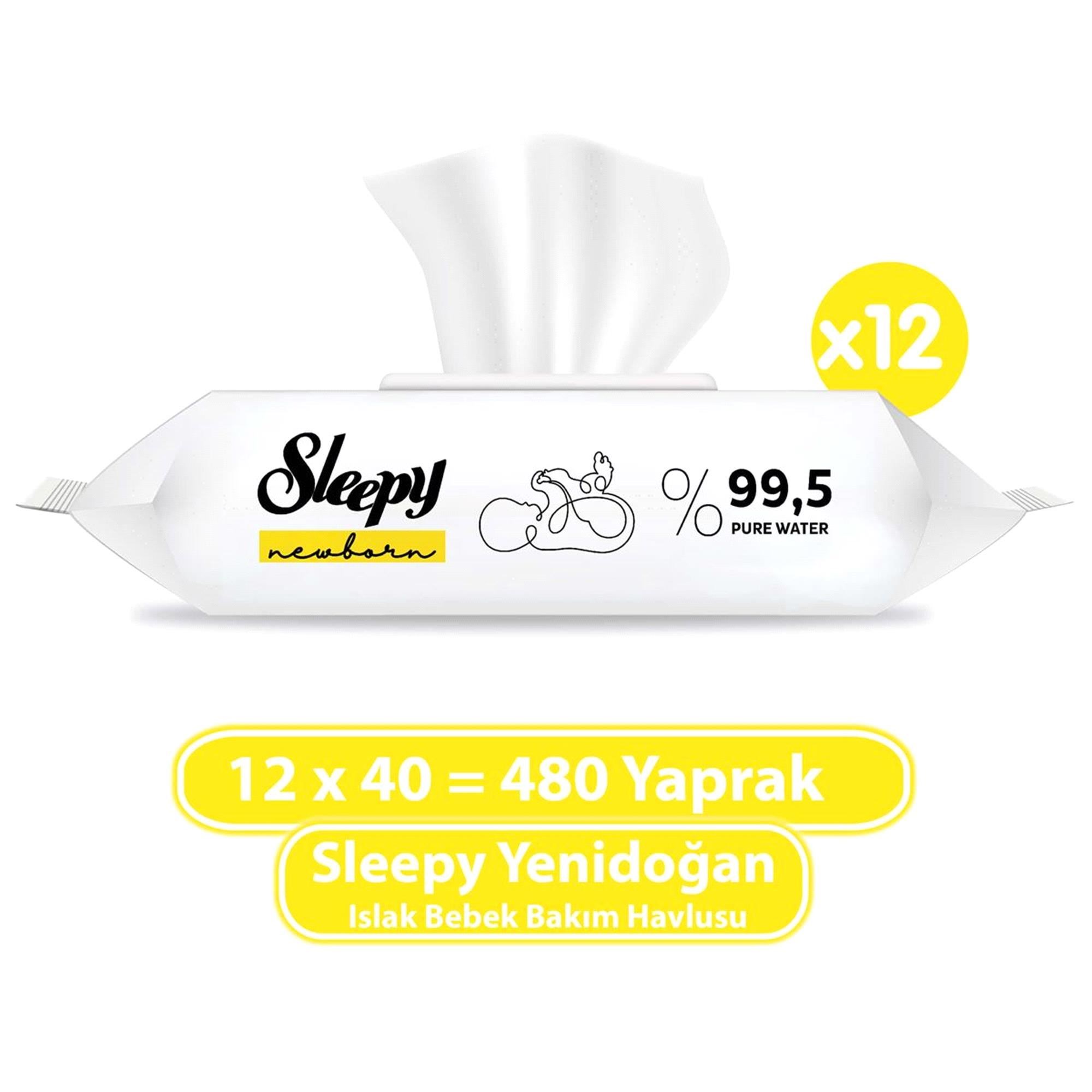 Sleepy Natural Yenidoğan Islak Pamuklu Havlu 12x40 Adet
