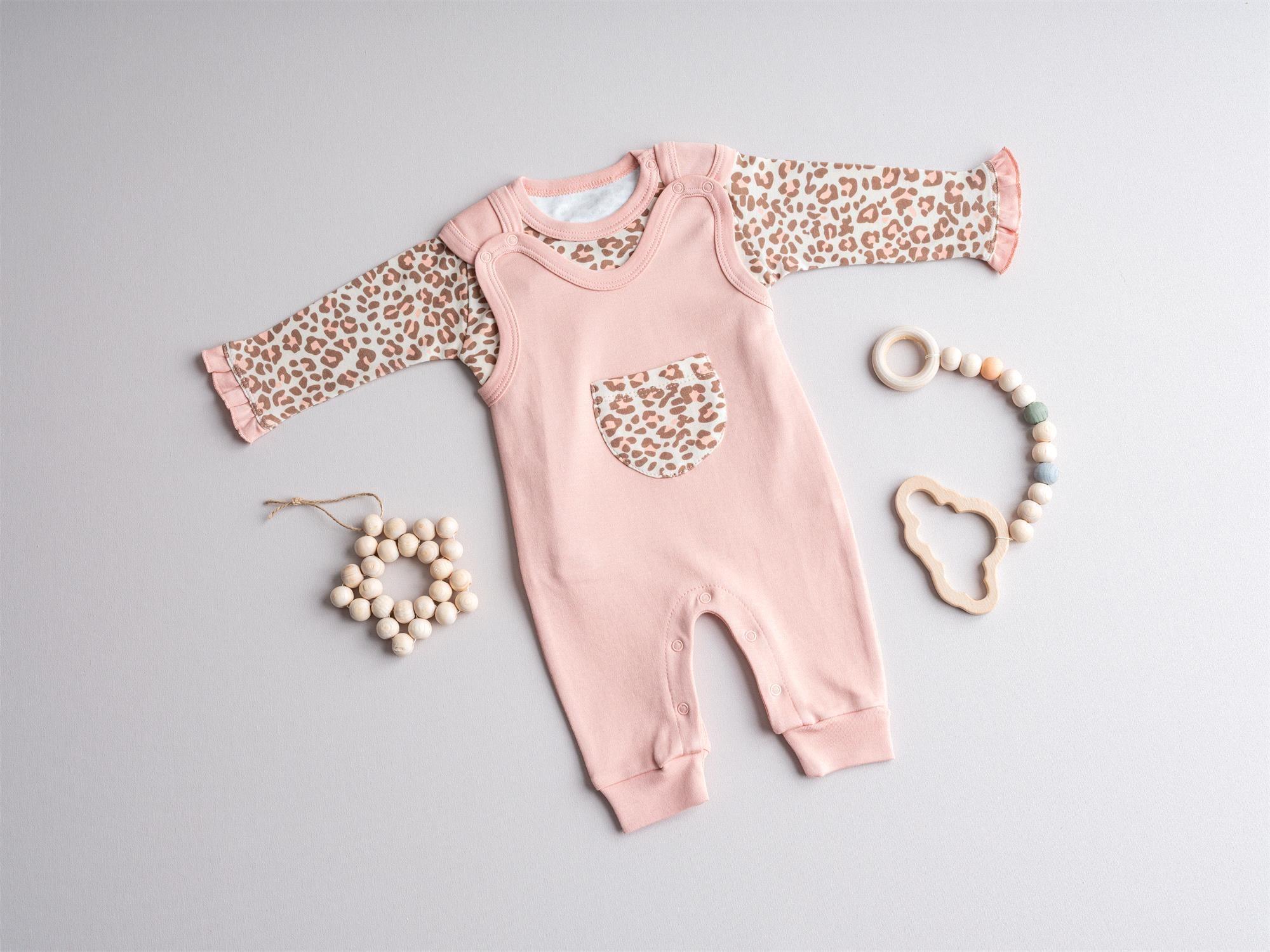 Tiffany Kız Bebek Somon Leoparlı Tulum Set 1003