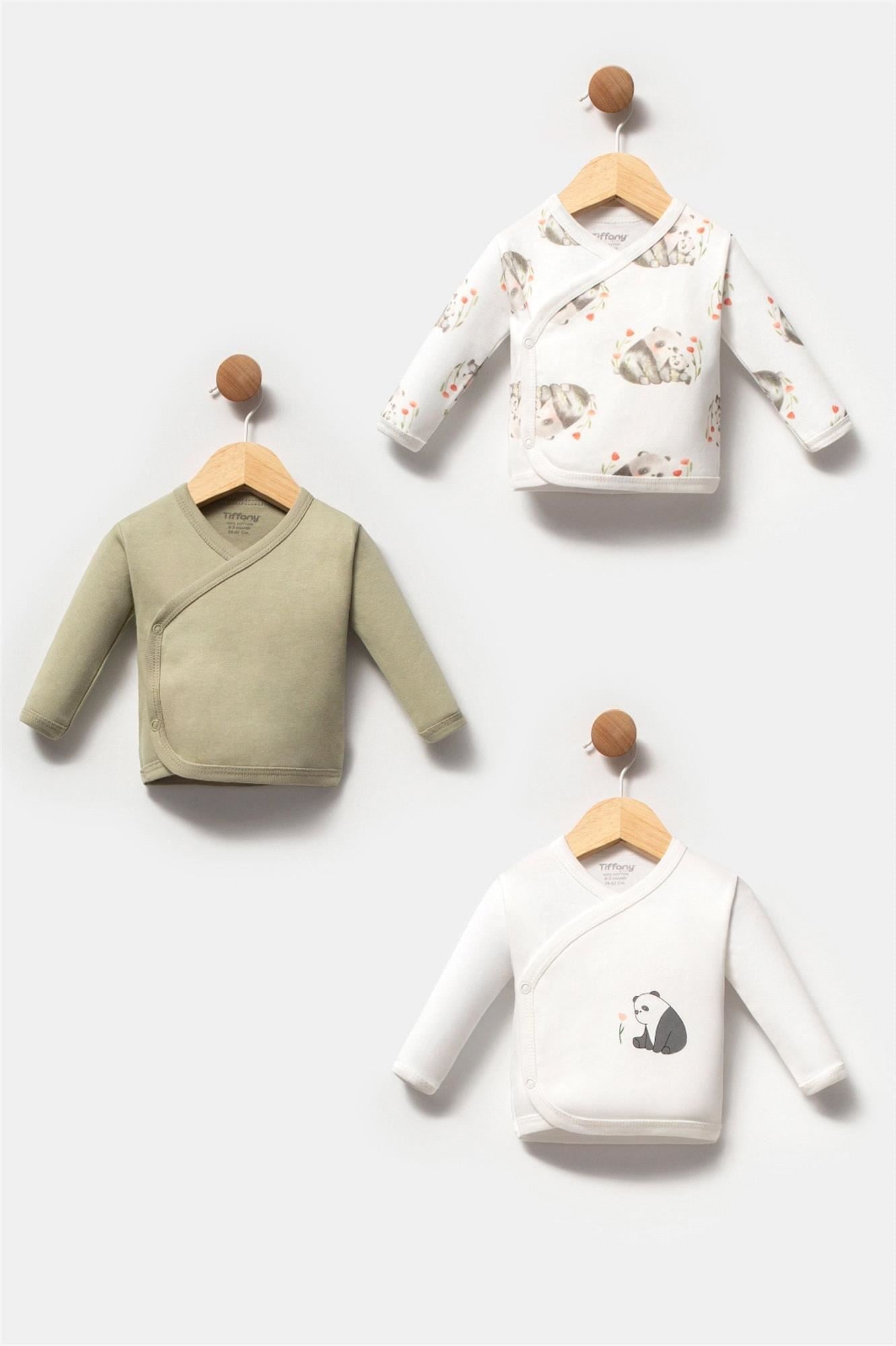 Tiffany Panda Erkek Bebek 3'lü Zıbın Set Ekru-Haki 16078