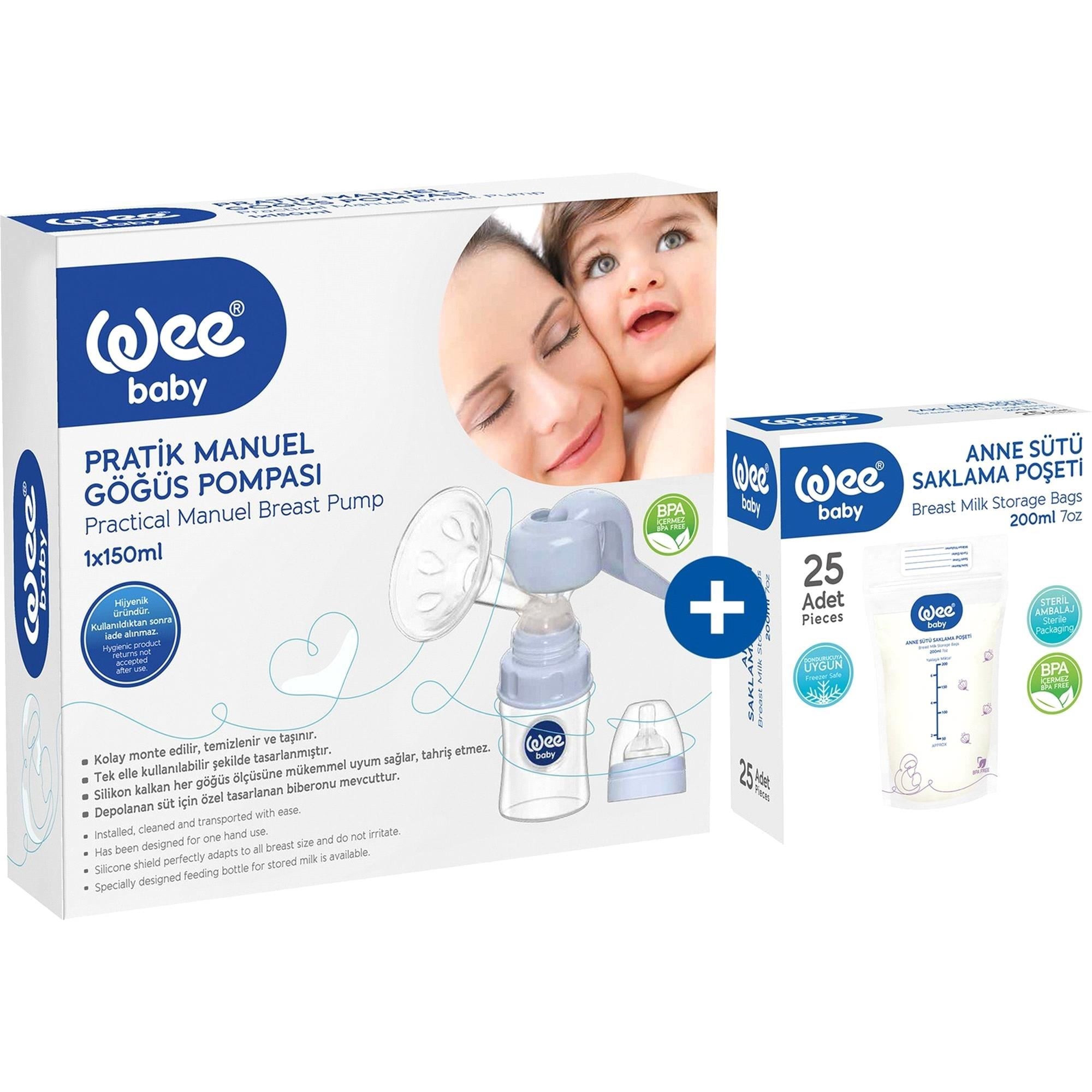 Wee Baby 752 Pratik Manuel Göğüs Pompası + Hediye Süt Saklama Poşeti 25 Ad.