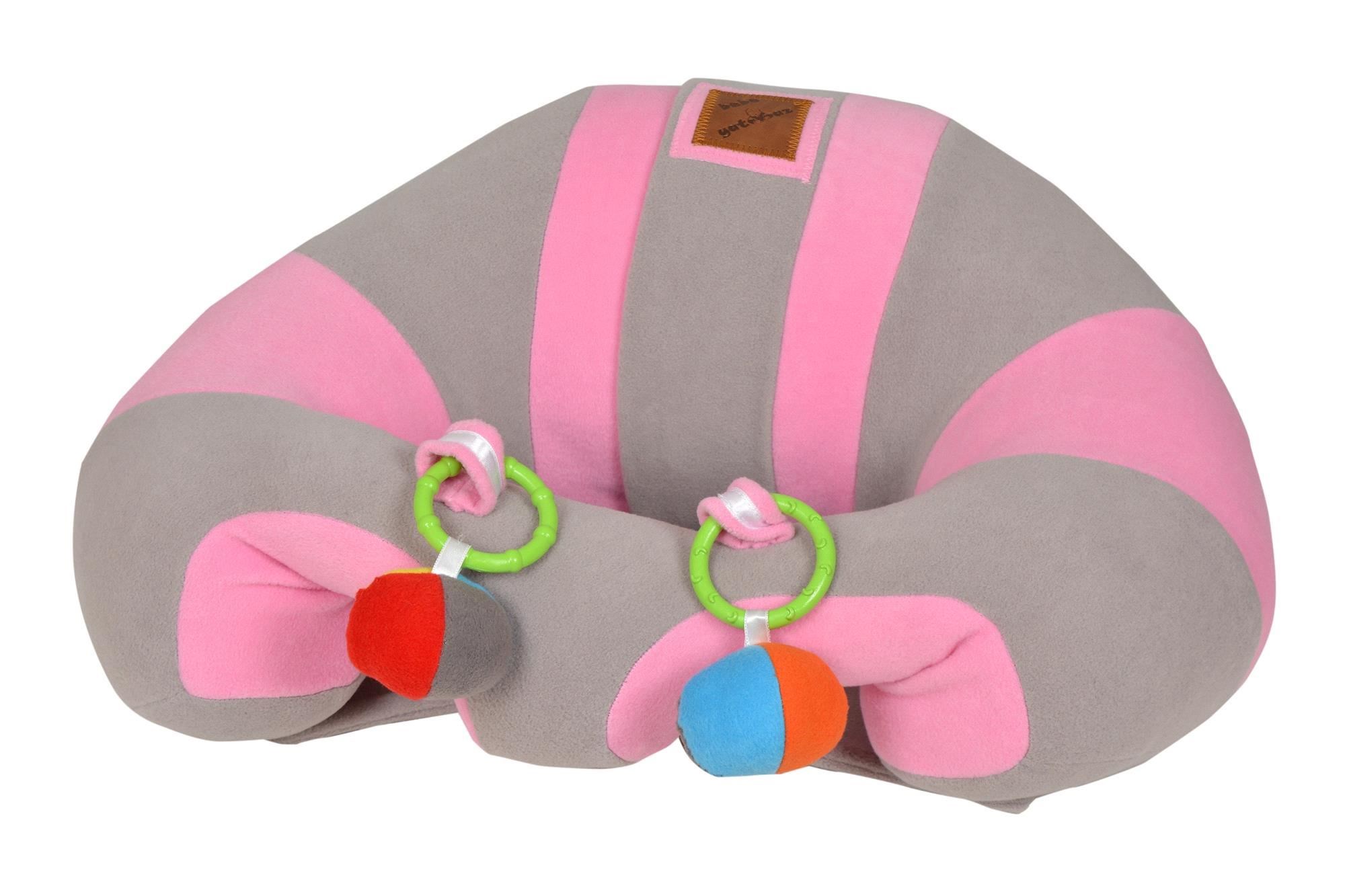 Çıngıraklı Bebeyatmaz Bebek Destek Minderi Gri Pembe