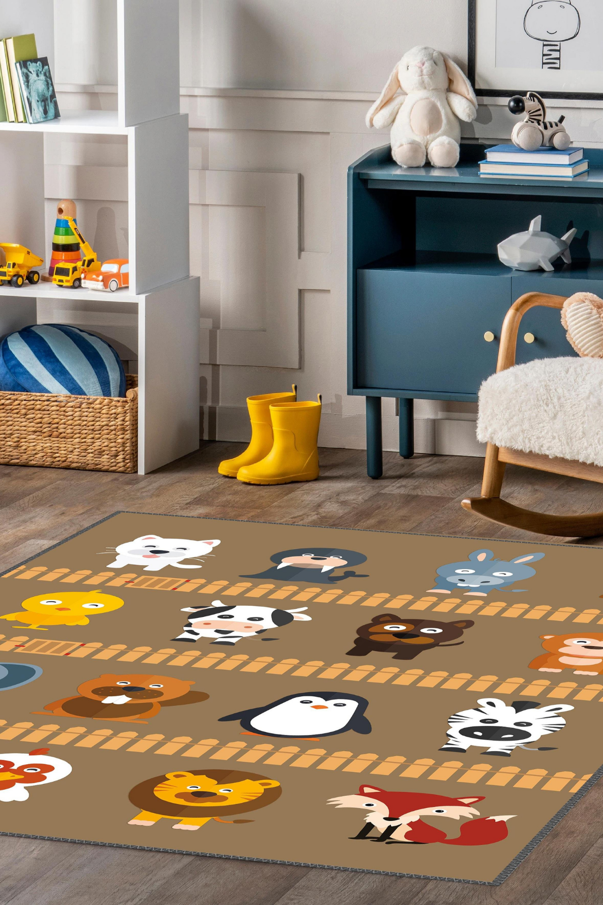 Hayvan Baskılı Kaymaz Tabanlı Makinede Yıkanabilir Çocuk Halısı