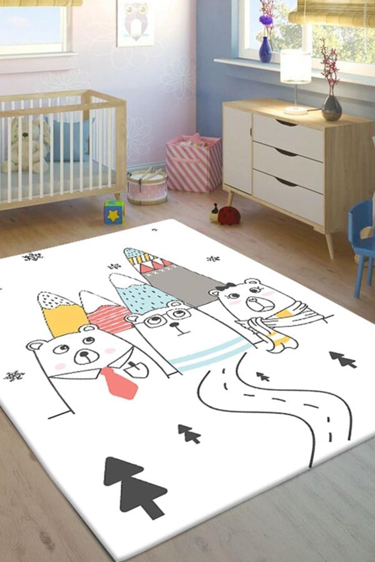 Dogs Baskılı Kaymaz Tabanlı Makinede Yıkanabilir Çocuk Halısı