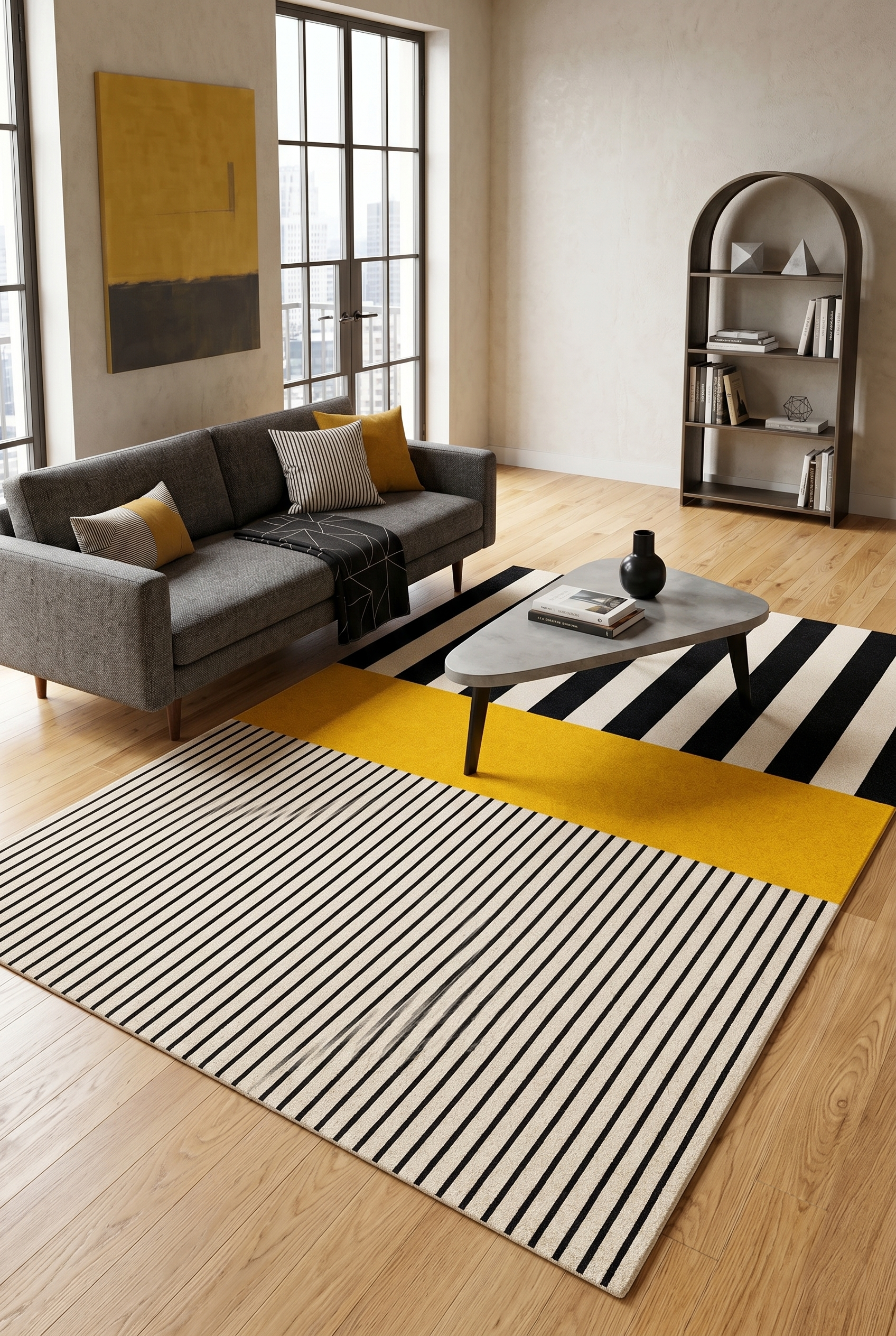 Modern Siyah Beyaz Çizgili Baskılı Kaymaz Yıkanabilir Salon Oturma Odası Antre Halısı Yolluk