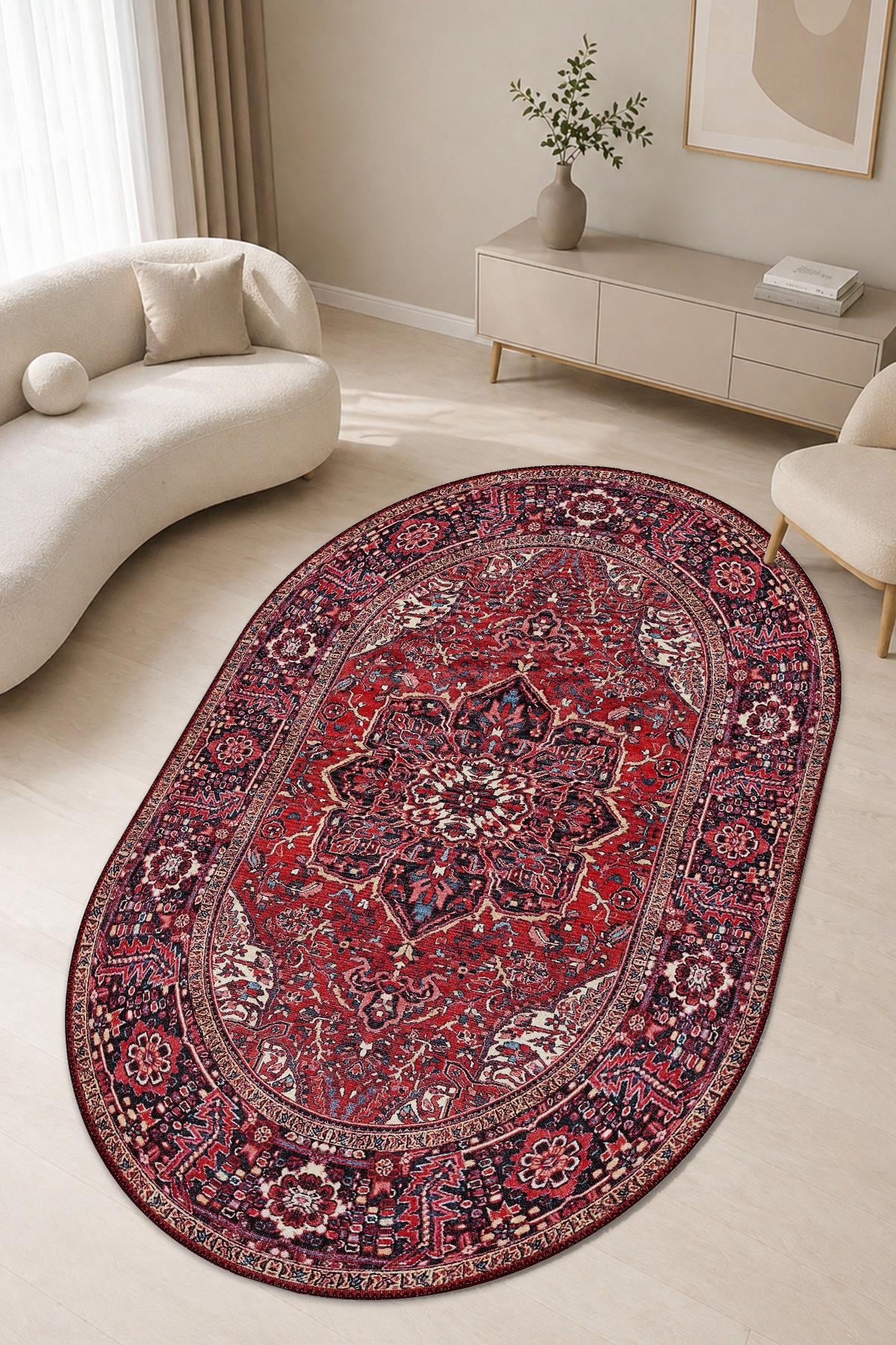 Breda Oval Vintage Kilim Desen Dokuma Taban Salon Oturma Odası Mutfak Antre Halısı