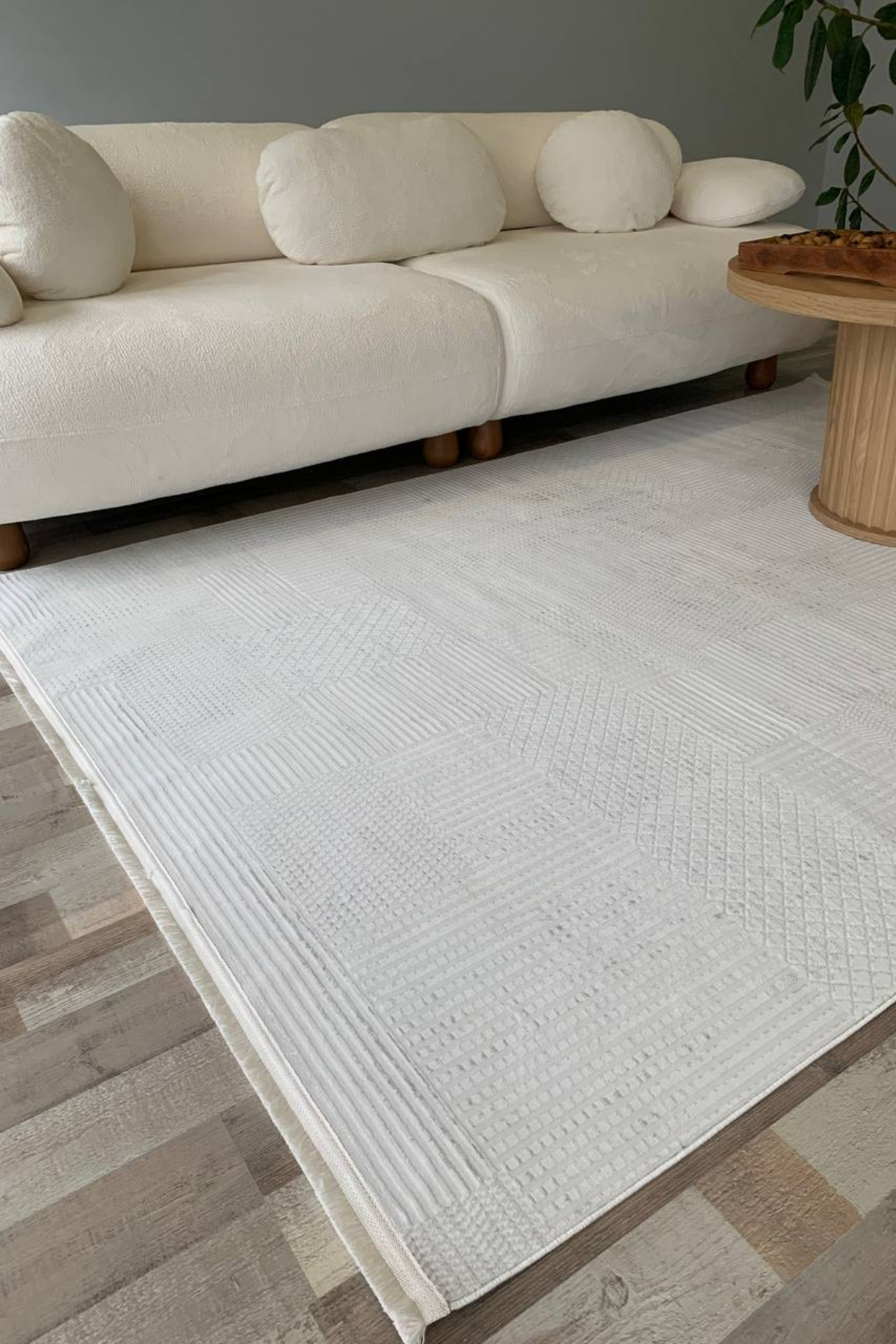 Herat Yıkanabilir Dokuma Kaymaz Taban Beyaz Halı Yolluk Kilim - HR119