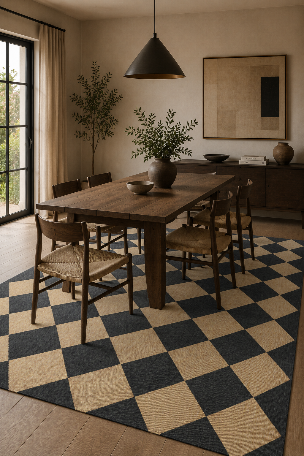 Modern Dama Desen Baskılı Kaymaz Taban Yıkanabilir Salon Oturma Odası Antre Halısı Yolluk