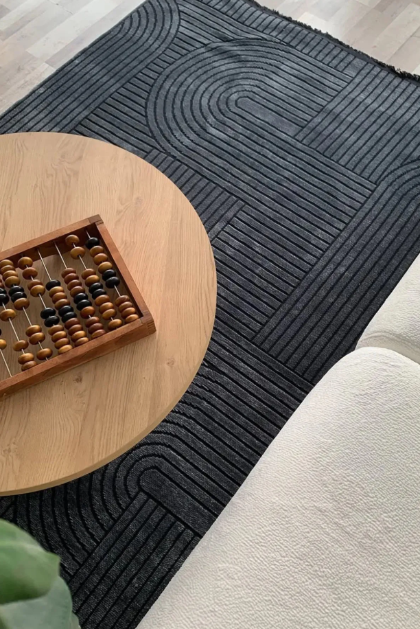 Akça Modern Tasarım Yıkanabilir Dokuma Kaymaz Taban Halı Yolluk Kilim Gri