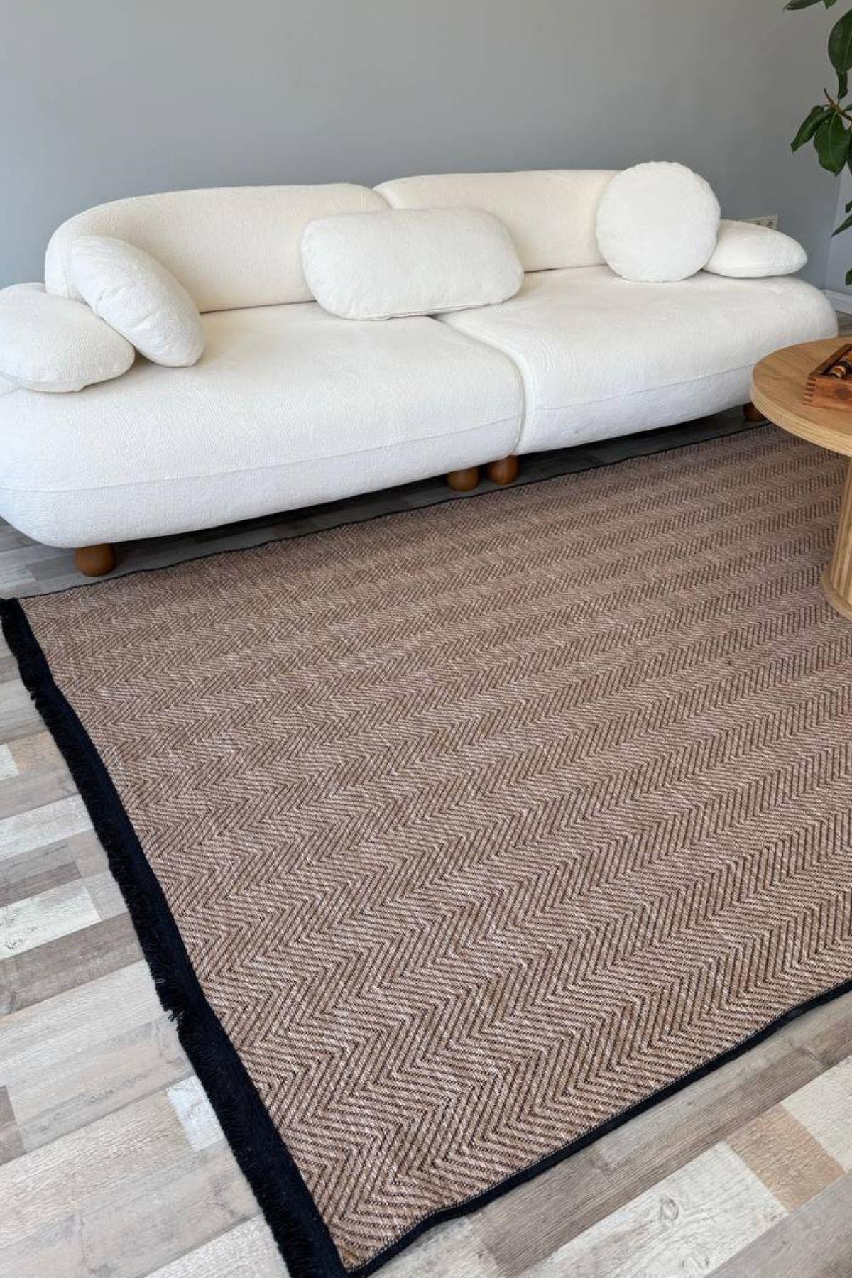 Pera Sisal Yıkanabilir Dokuma Kaymaz Taban Kahverengi Halı Yolluk Kilim 