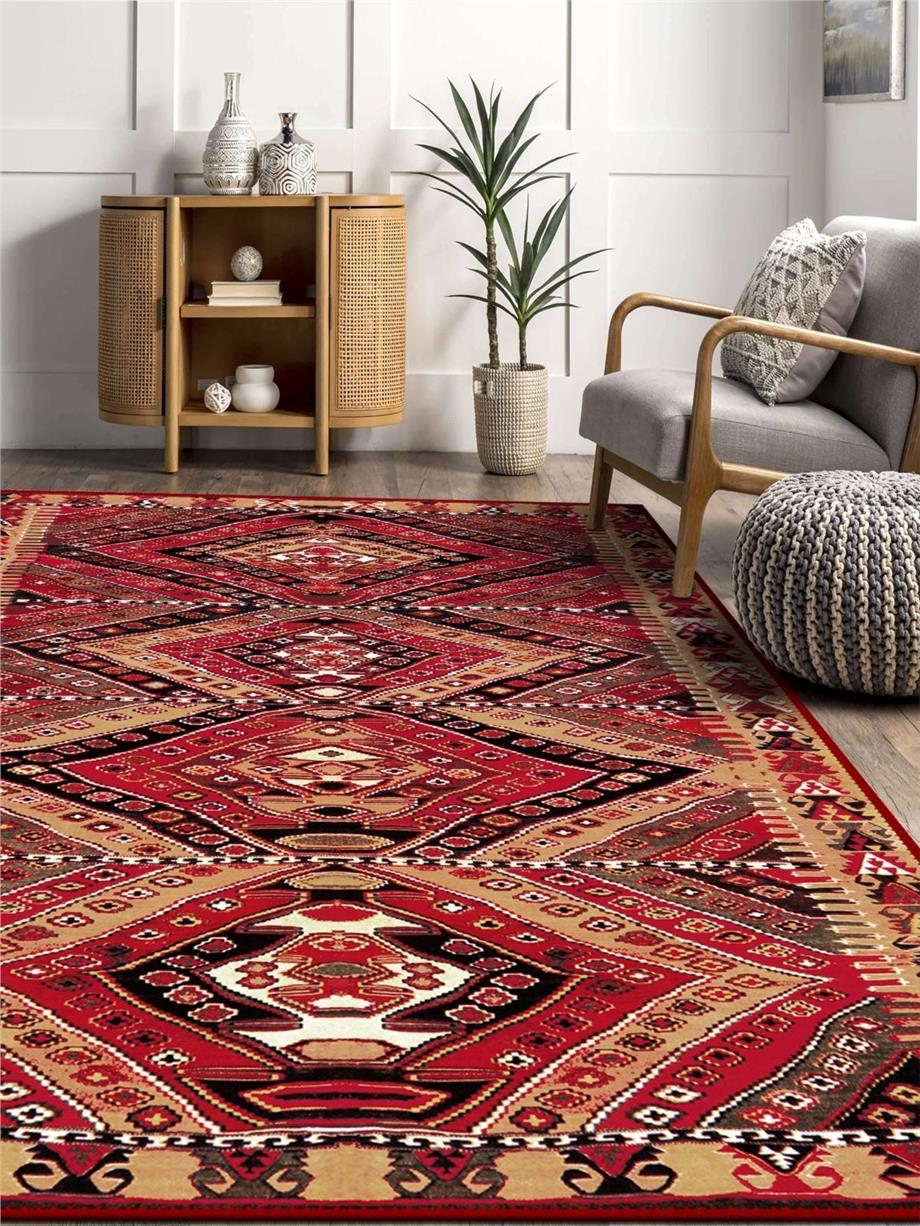 Anadolu Kilim Desenli Bordo Salon - Oturma Odası Halısı Yolluk Halı