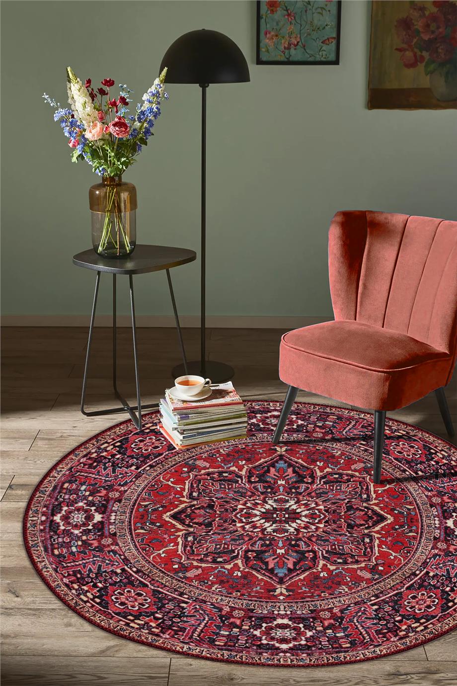 Breda Yuvarlak Vintage Kilim Desen Dokuma Taban Salon Oturma Odası Antre Halısı