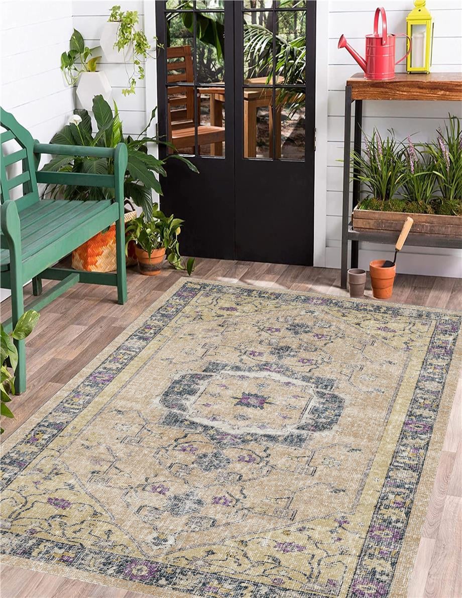 Grean Vintage Eskitme Desen Dokuma Taban Yıkanabilir Halı Salon Oturma Odası Hol Antre Halısı Yolluk