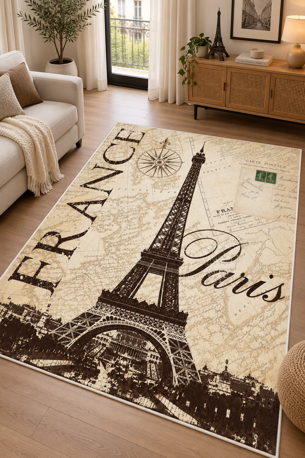 Paris Eyfel Kulesi Desen Baskılı Kaymaz Yıkanabilir Salon Oturma Odası Genç Odası Halısı Yolluk