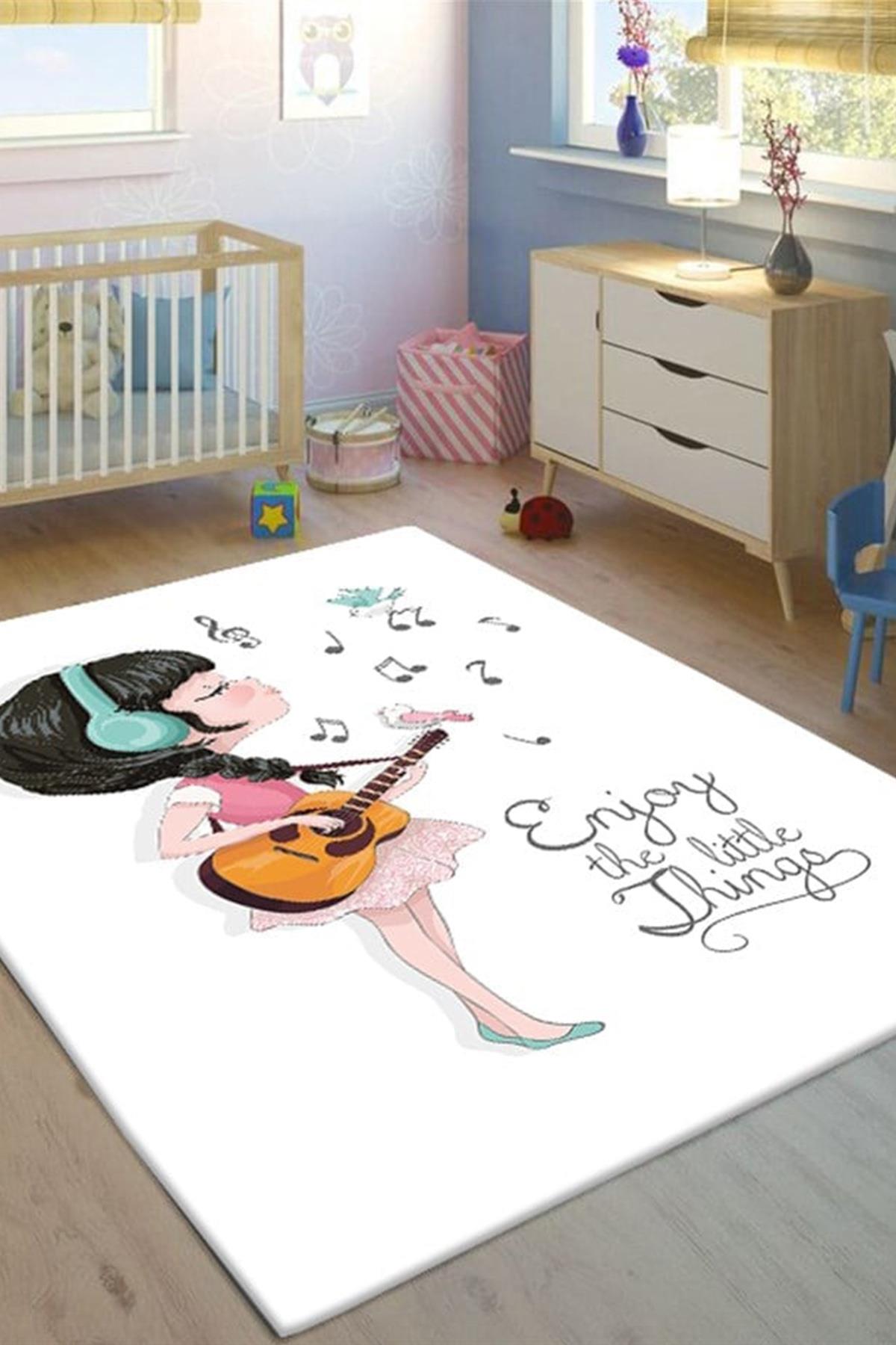 Music Star Baskılı Kaymaz Tabanlı Makinede Yıkanabilir Çocuk Halısı