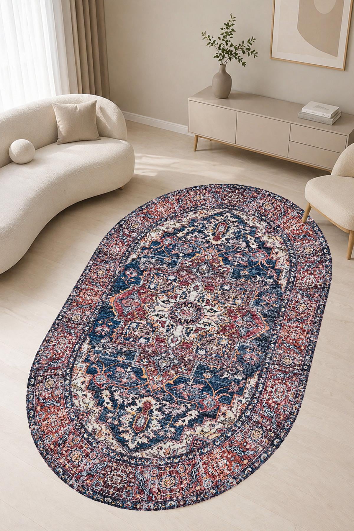 Narva Oval Vintage Kilim Desen Dokuma Taban Salon Oturma Odası Mutfak Antre Halısı