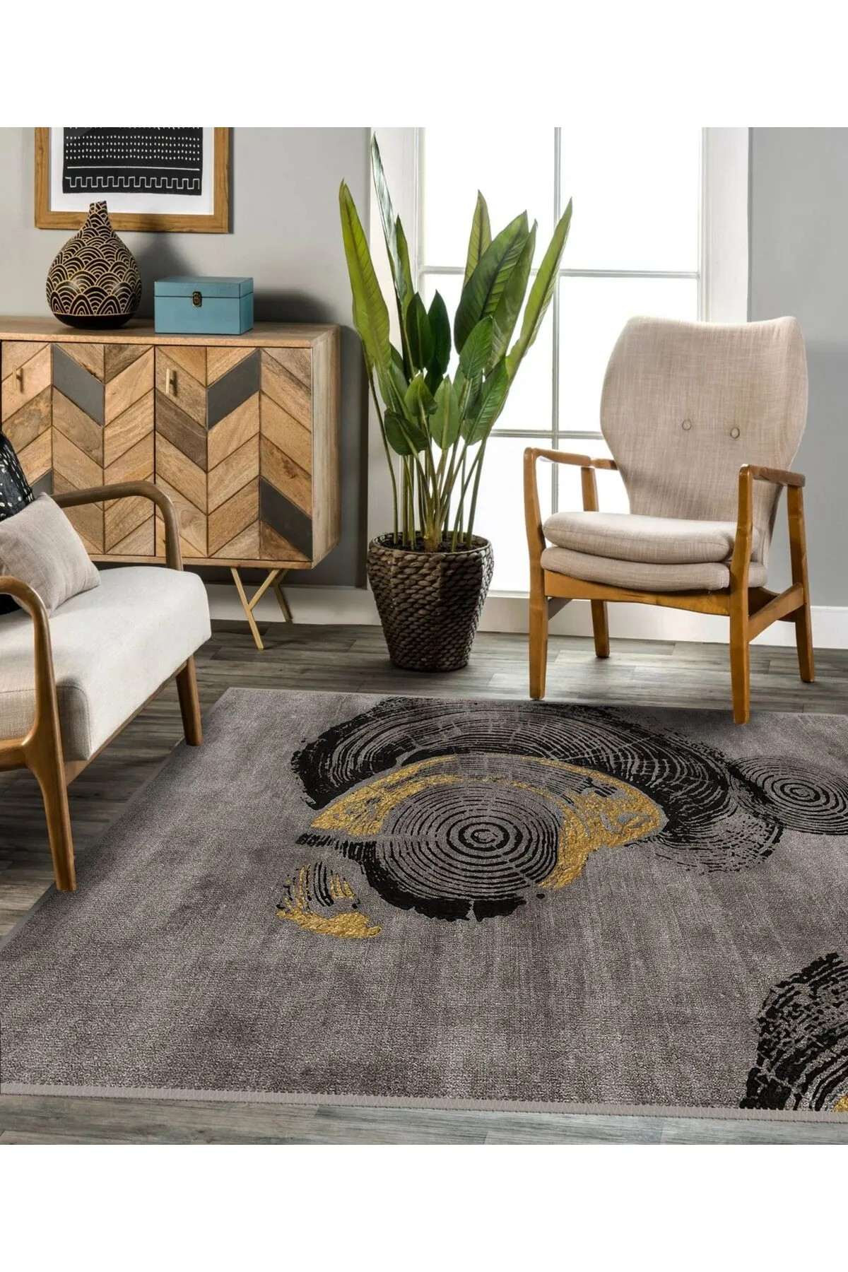 Plemira Modern Desen Kaymaz Taban Salon - Oturma Odası Halısı